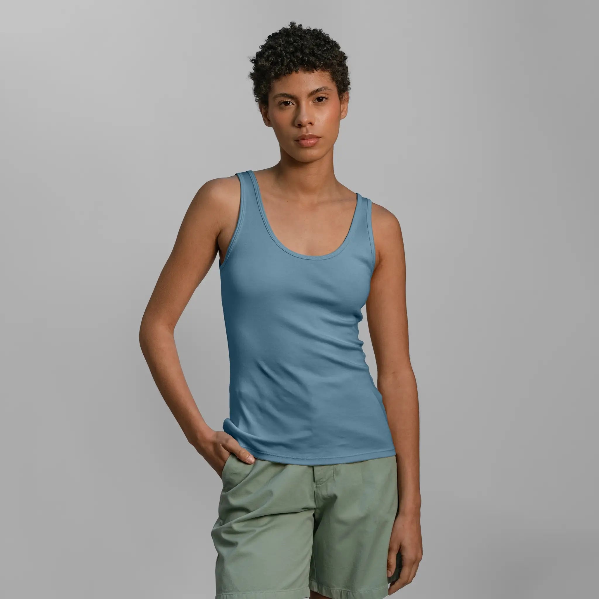 womens natural fiber tank top color natural babyblue