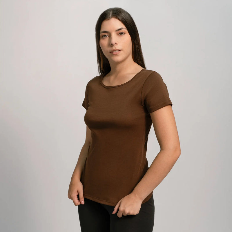 womens natural fiber tshirt crew neck color brown