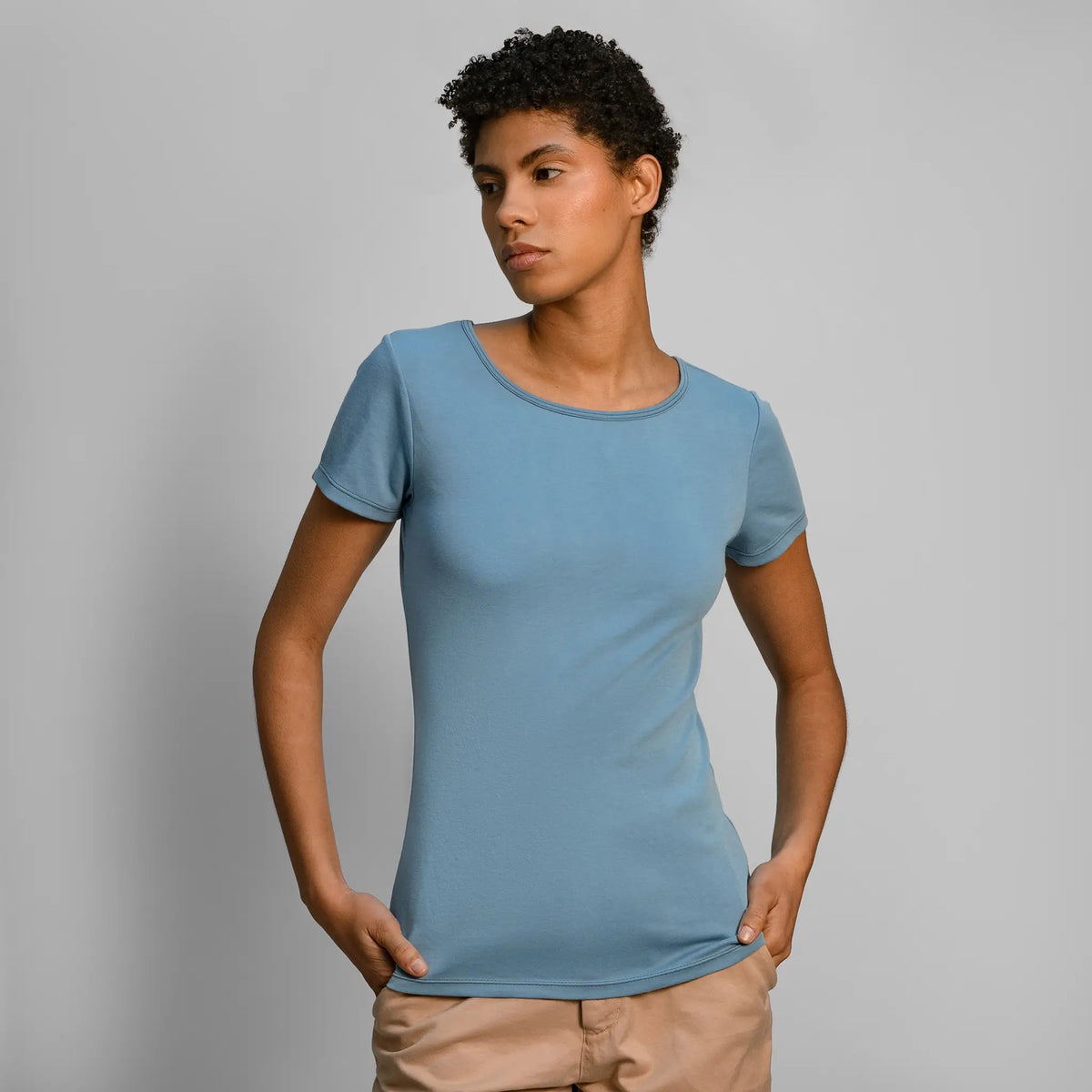 womens natural fiber tshirt crew neck color natural babyblue