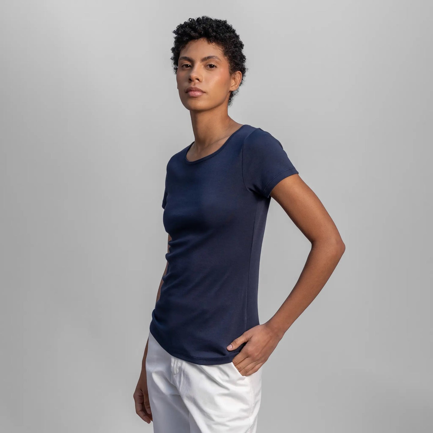 womens natural product crew neck color navy blue