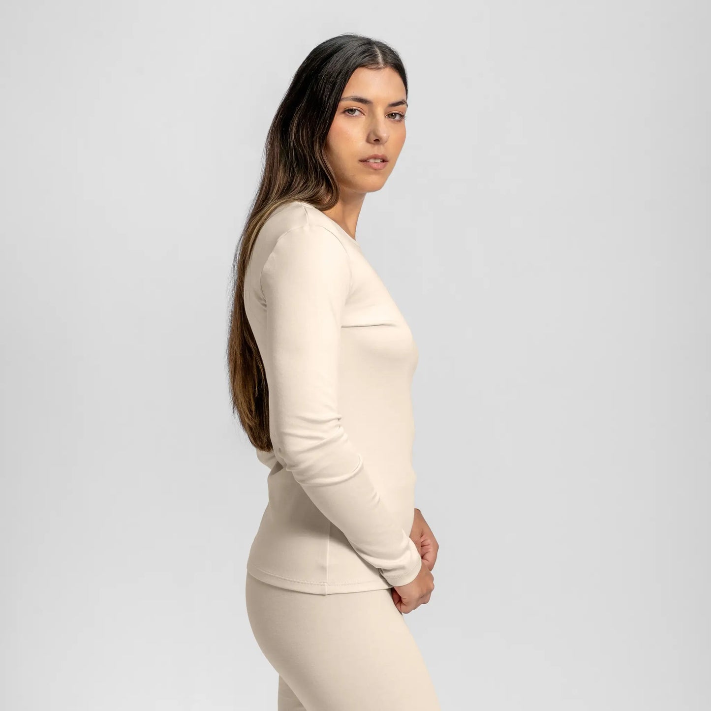 womens natural product scoop neck long sleeve color undyed