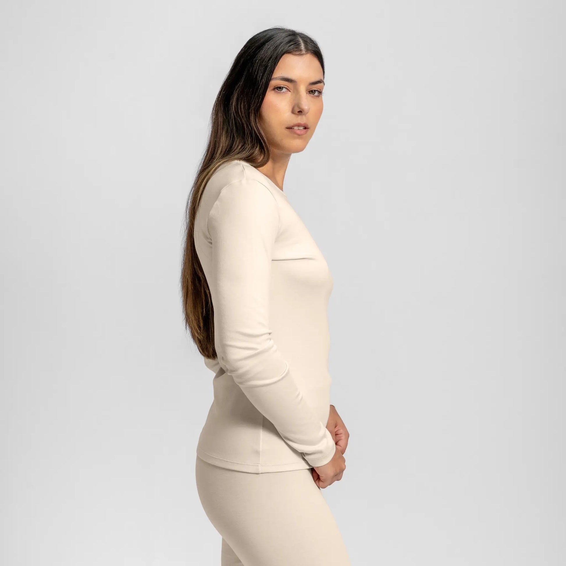 womens natural product scoop neck long sleeve color undyed