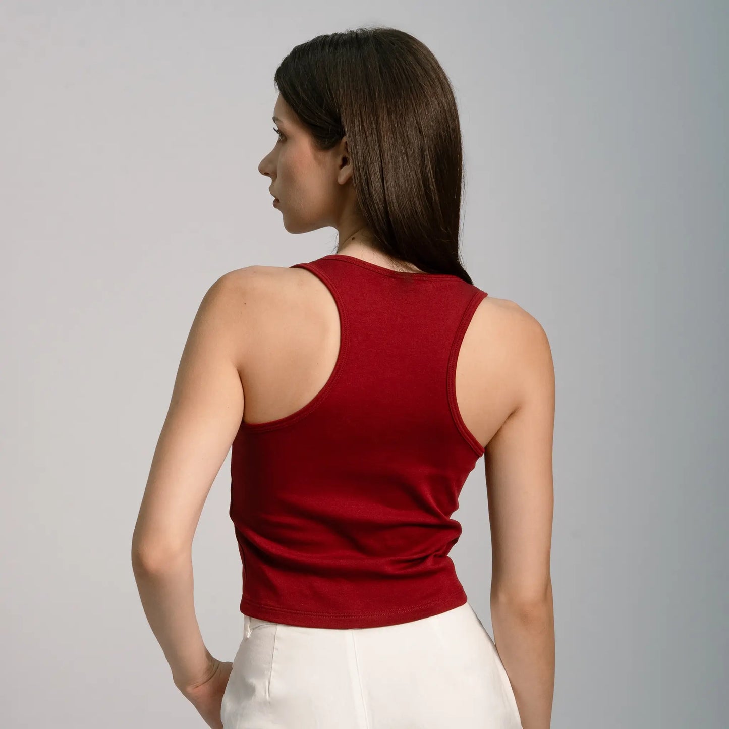 womens natural product short tank color maroon