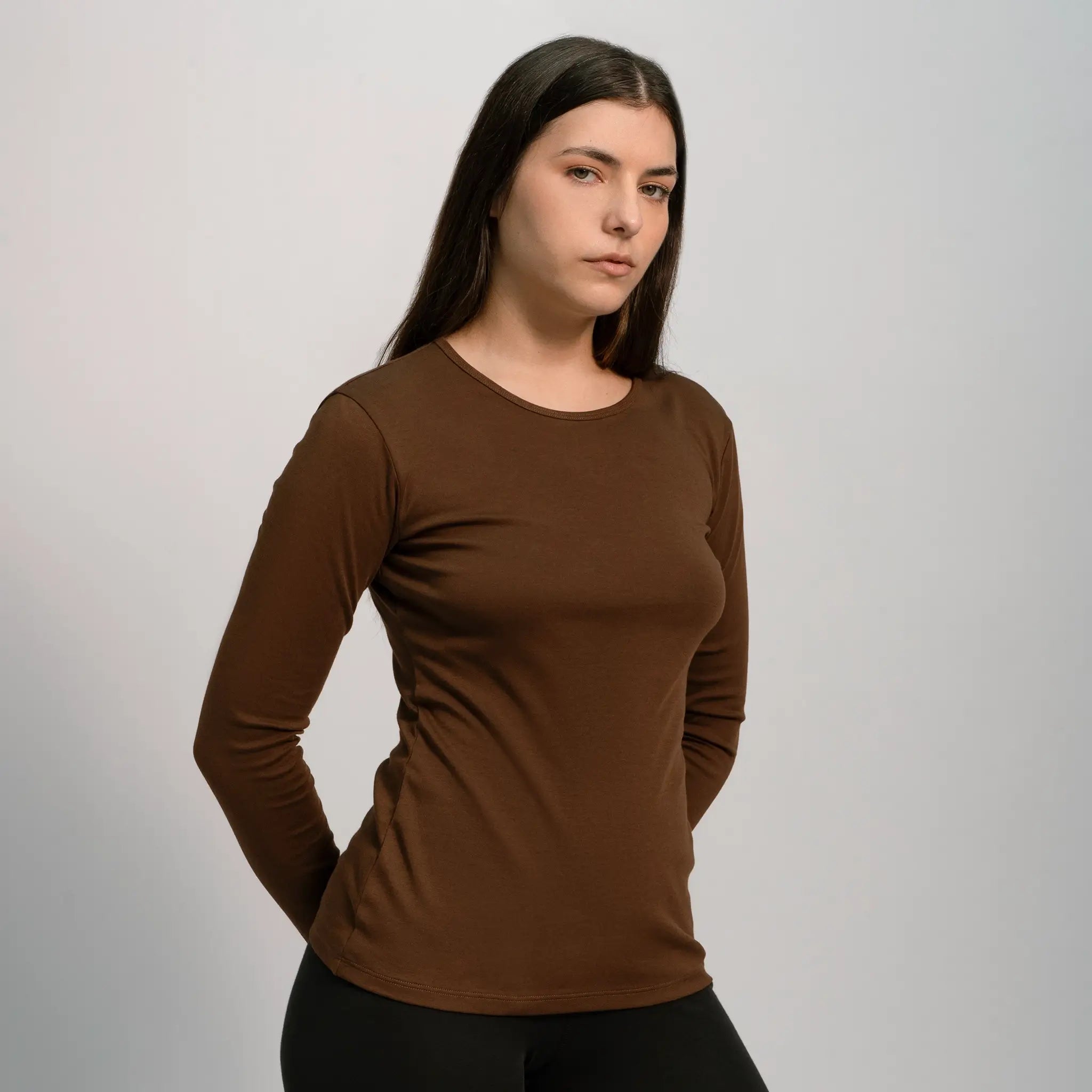 womens natural product tshirt long sleeve color brown