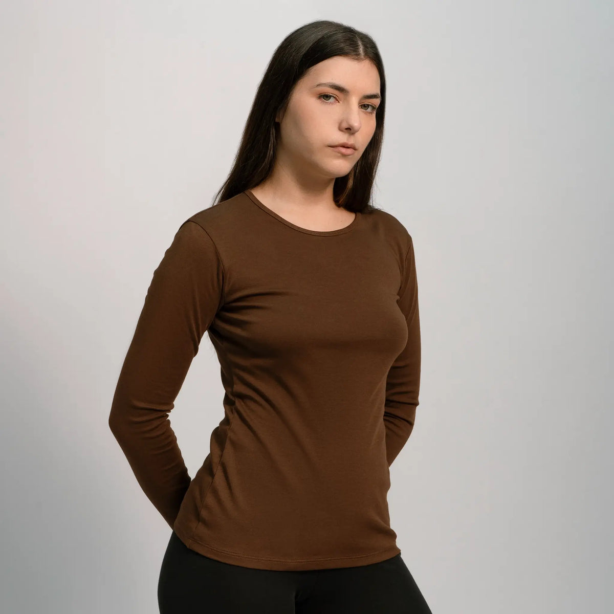 womens natural product tshirt long sleeve color brown