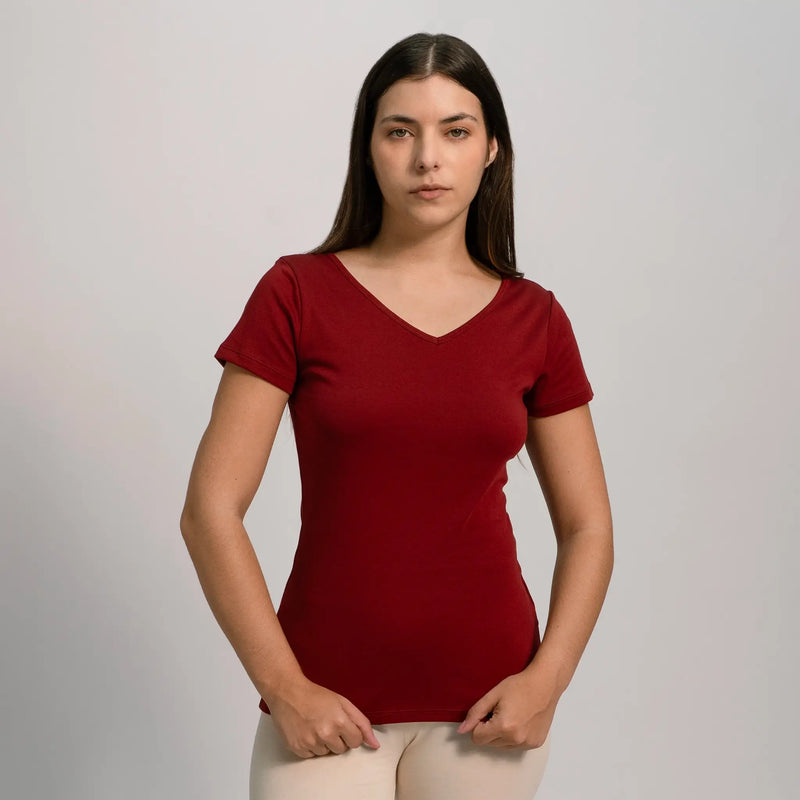 womens non toxic tshirt vneck color maroon