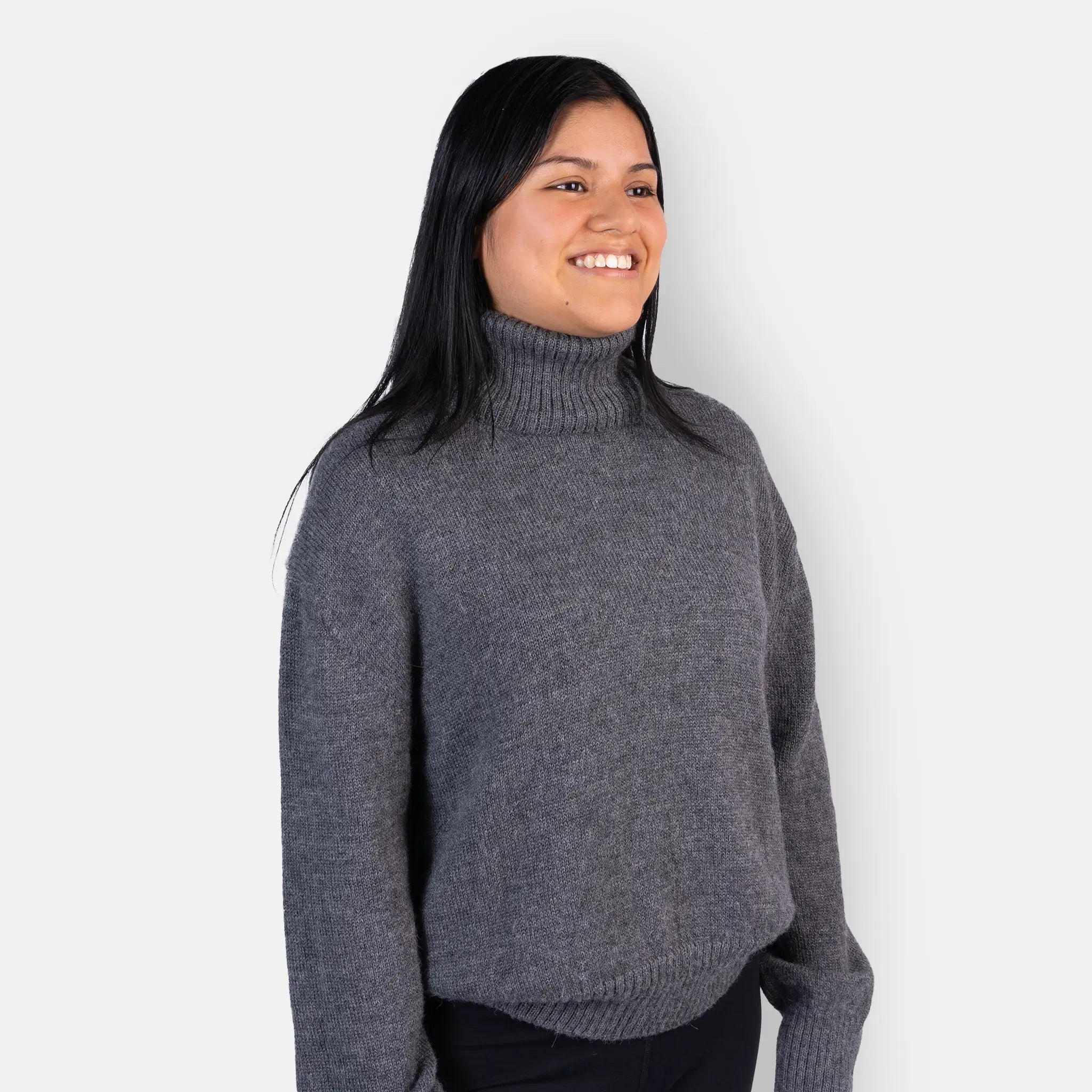 womens organic alpaca wool turtleneck sweater color dark gray