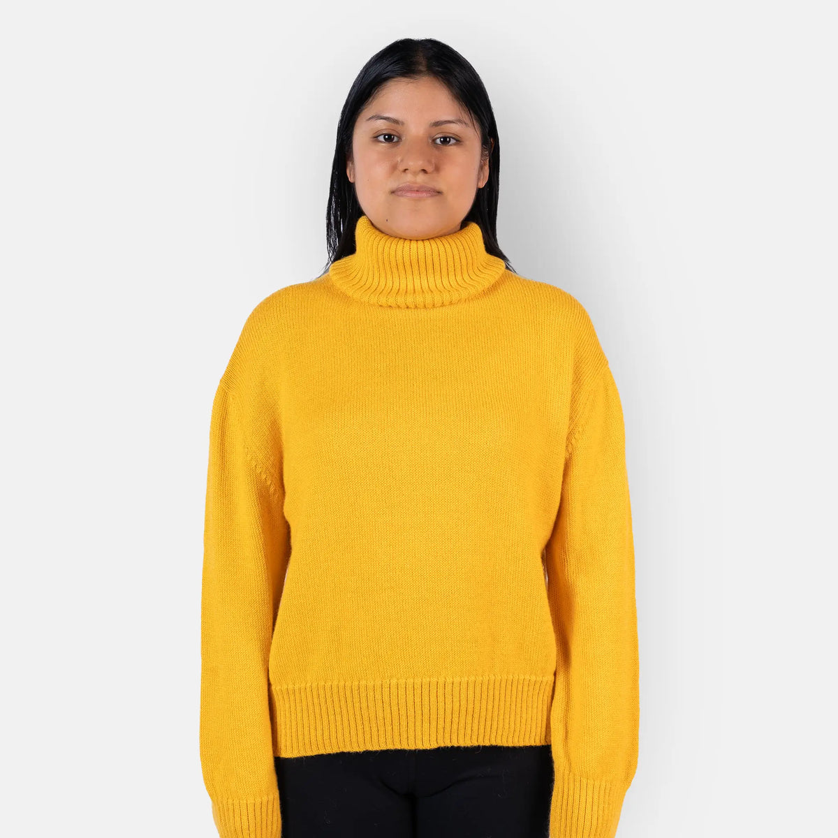 womens organic alpaca wool turtleneck sweater color yellow