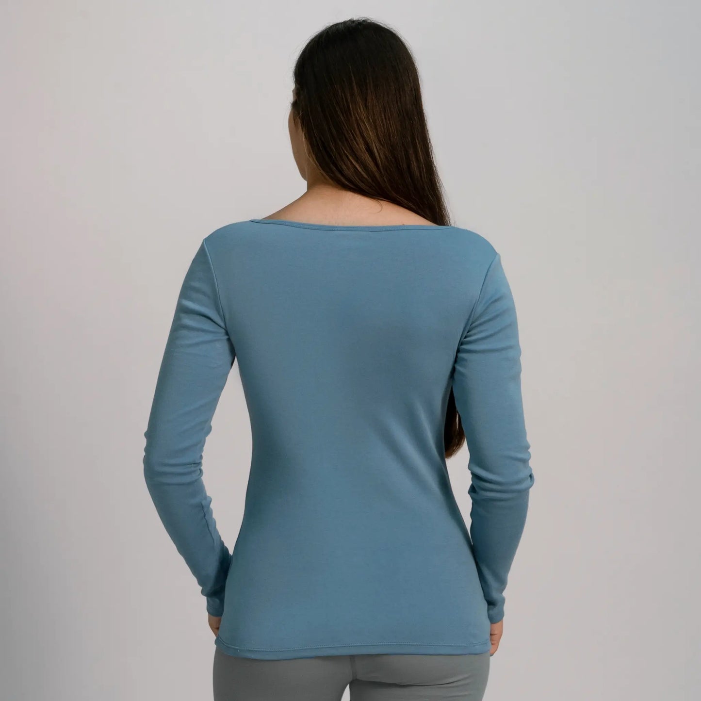womens organic cotton fabric scoop neck long sleeve color sky blue