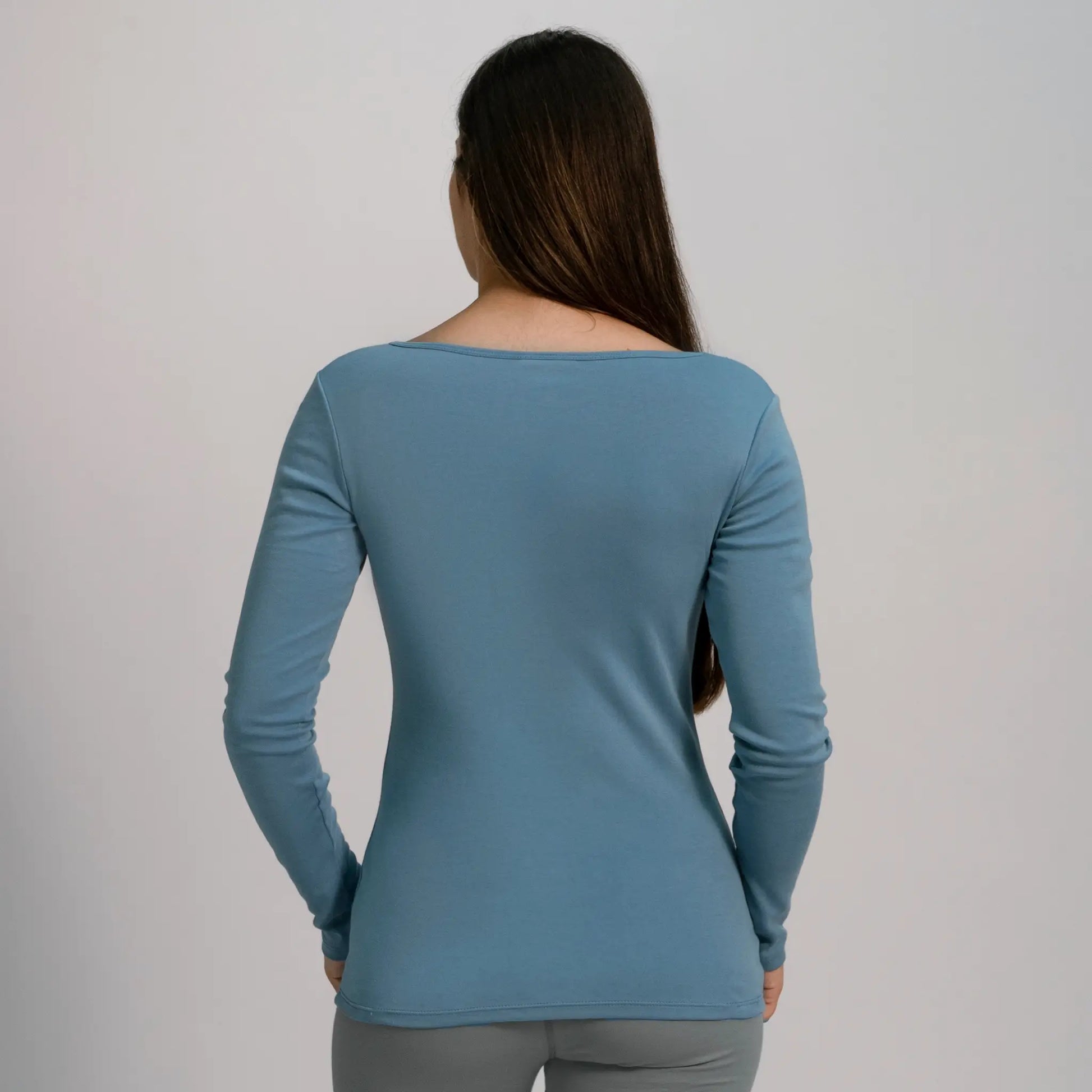 womens organic cotton fabric scoop neck long sleeve color sky blue