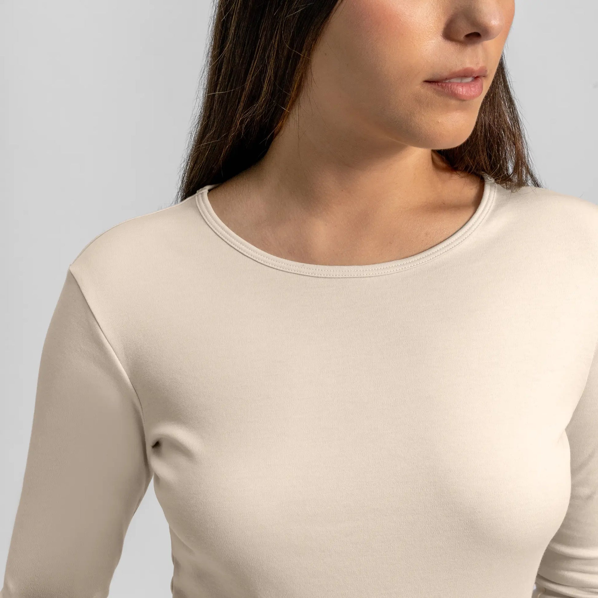 womens organic cotton fabric scoop neck long sleeve color undyed