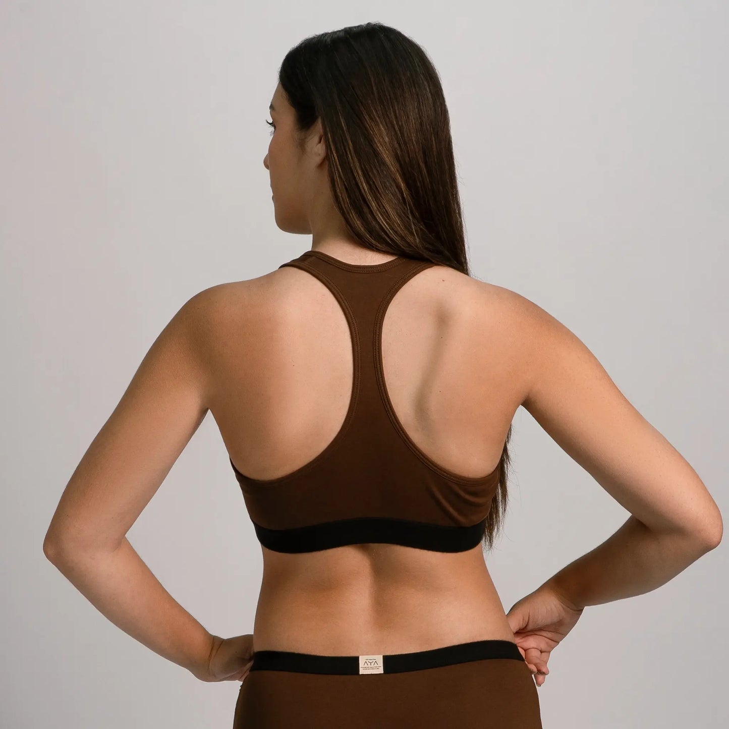 womens organic cotton fabric sports bra color brown