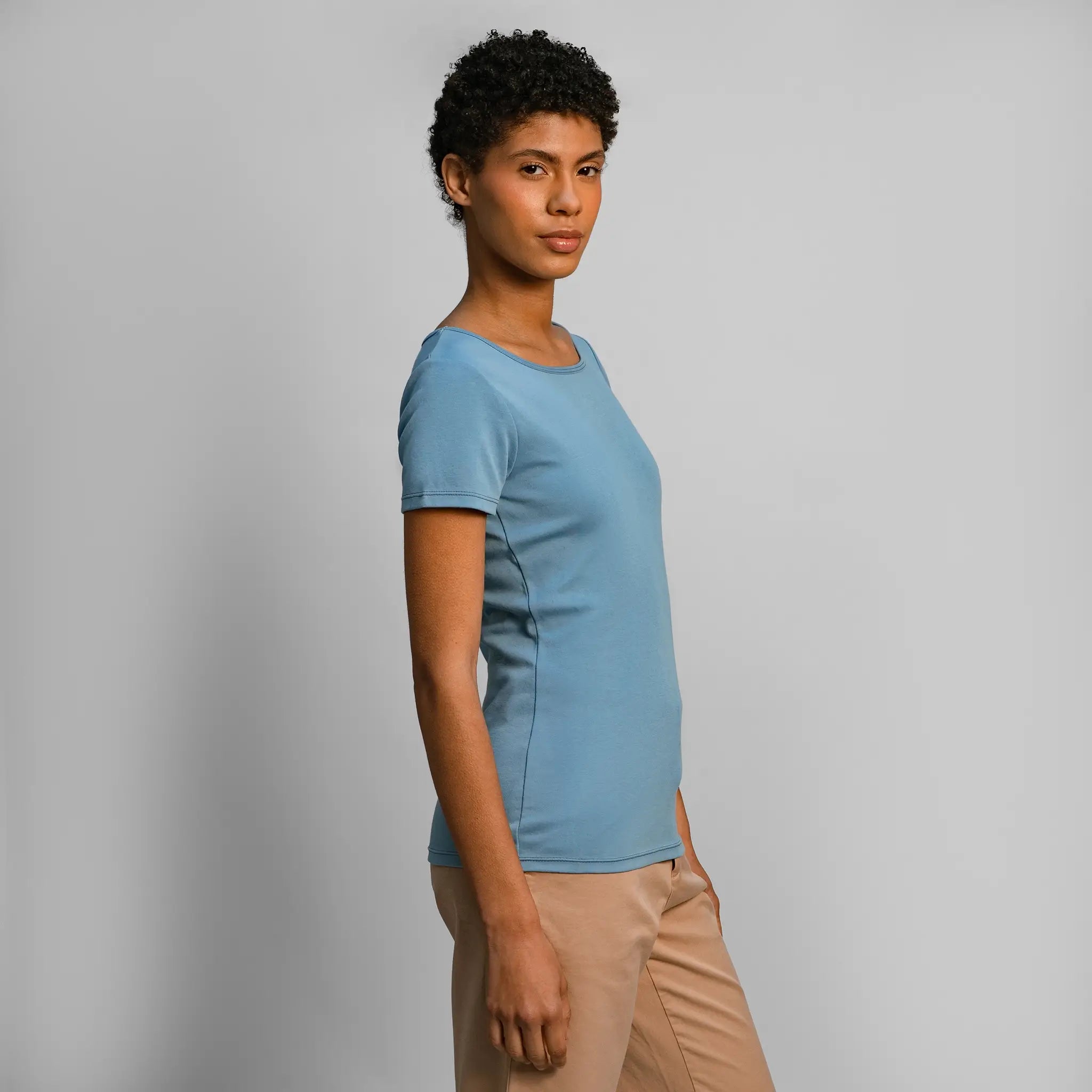 womens organic cotton fabric tshirt crew neck color natural babyblue