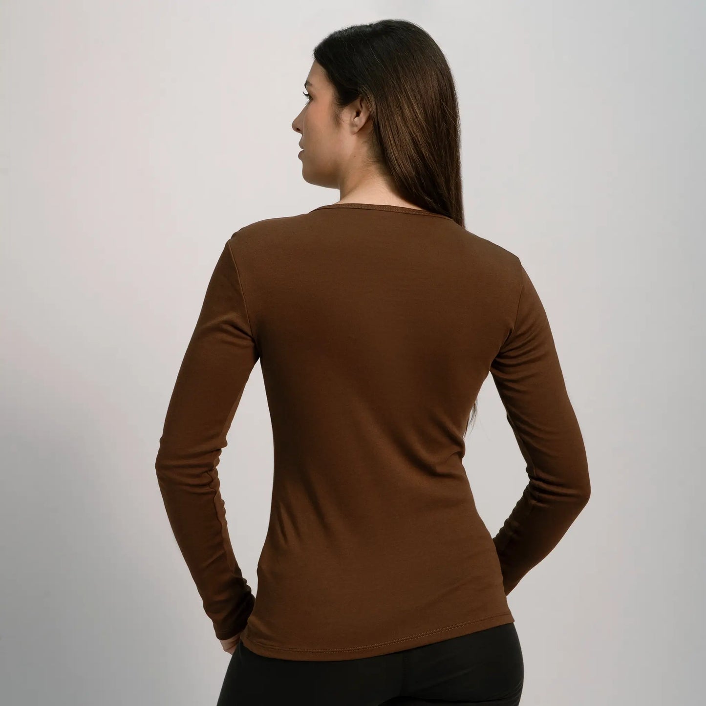 womens organic cotton fabric tshirt long sleeve color brown