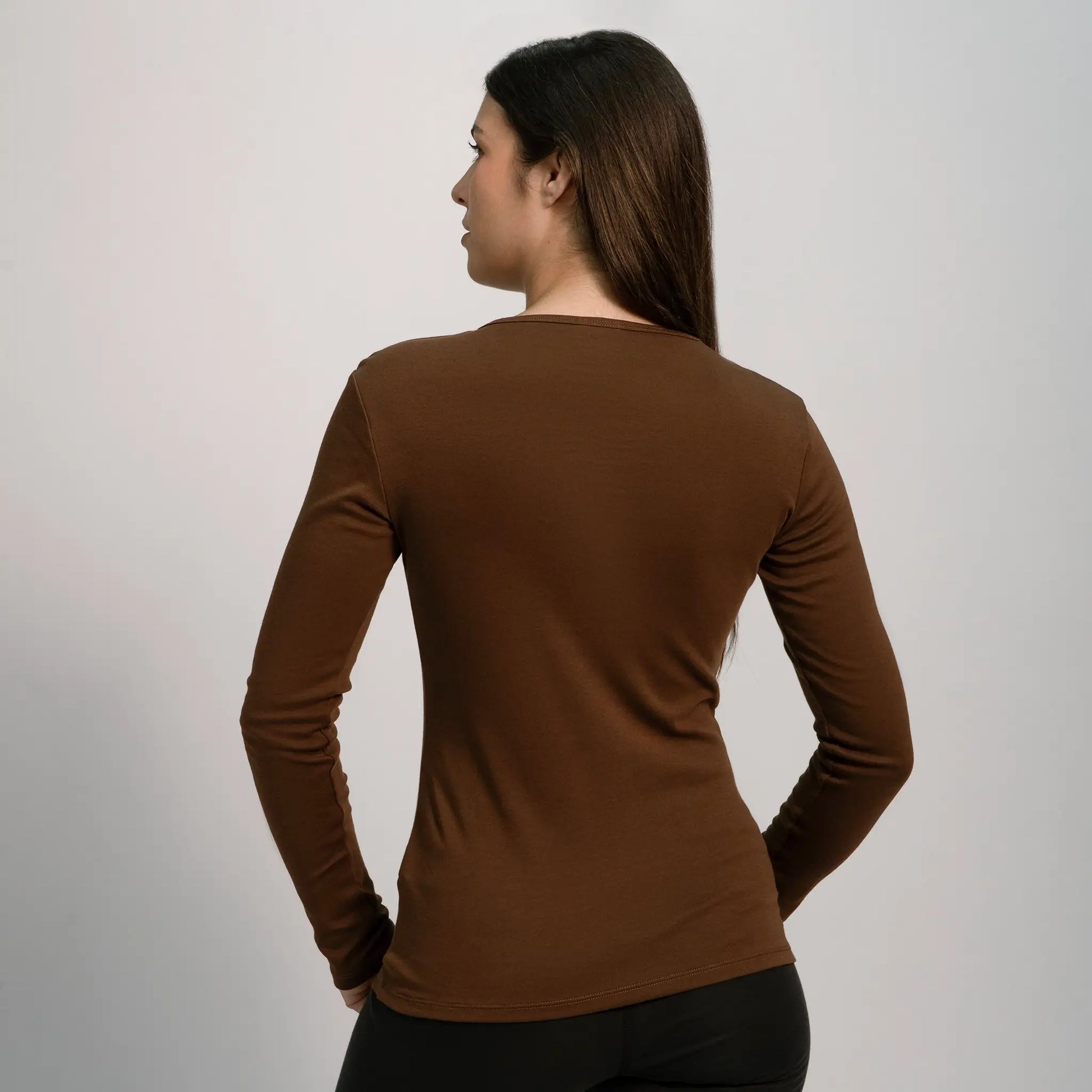 womens organic cotton fabric tshirt long sleeve color brown