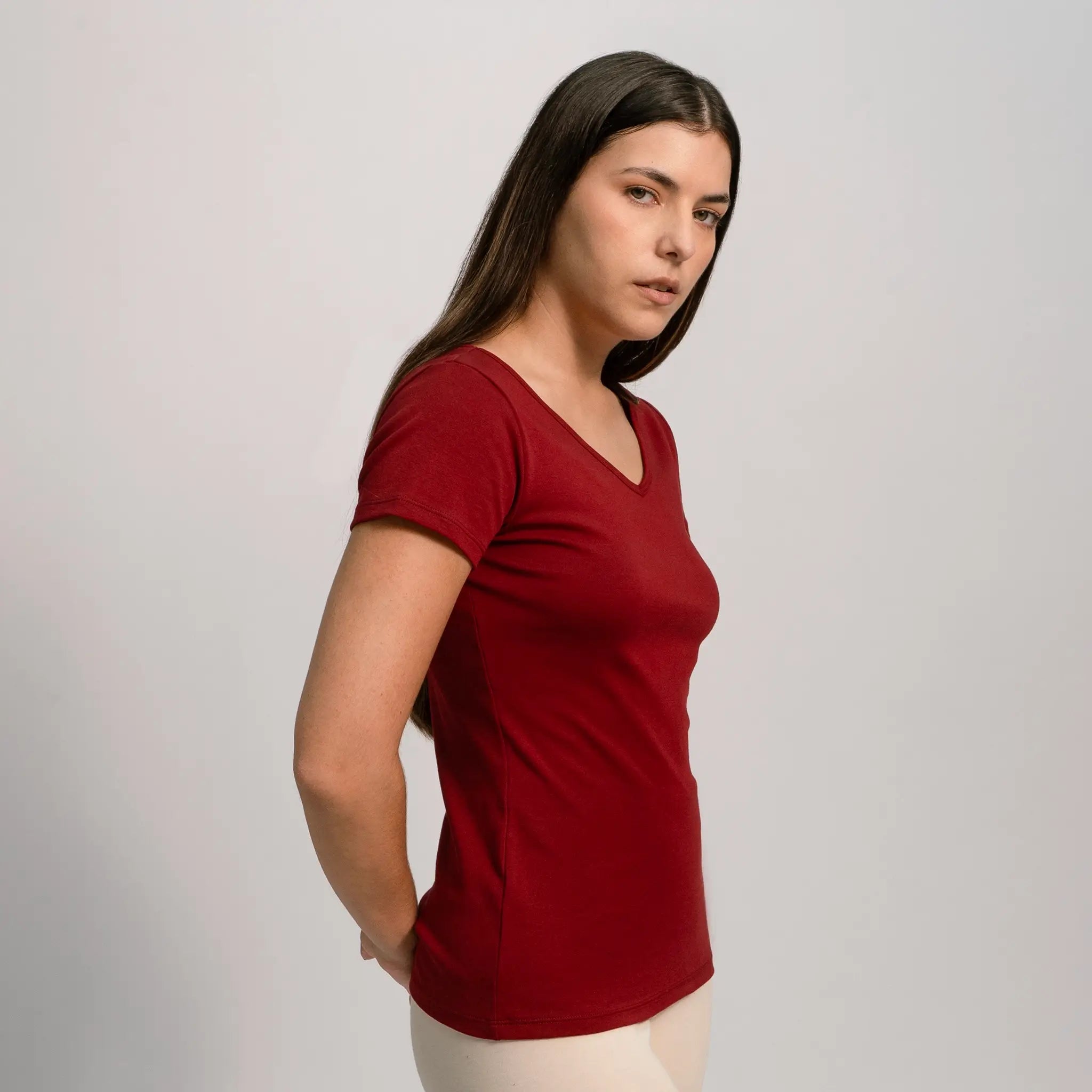 womens organic cotton fabric tshirt vneck color maroon