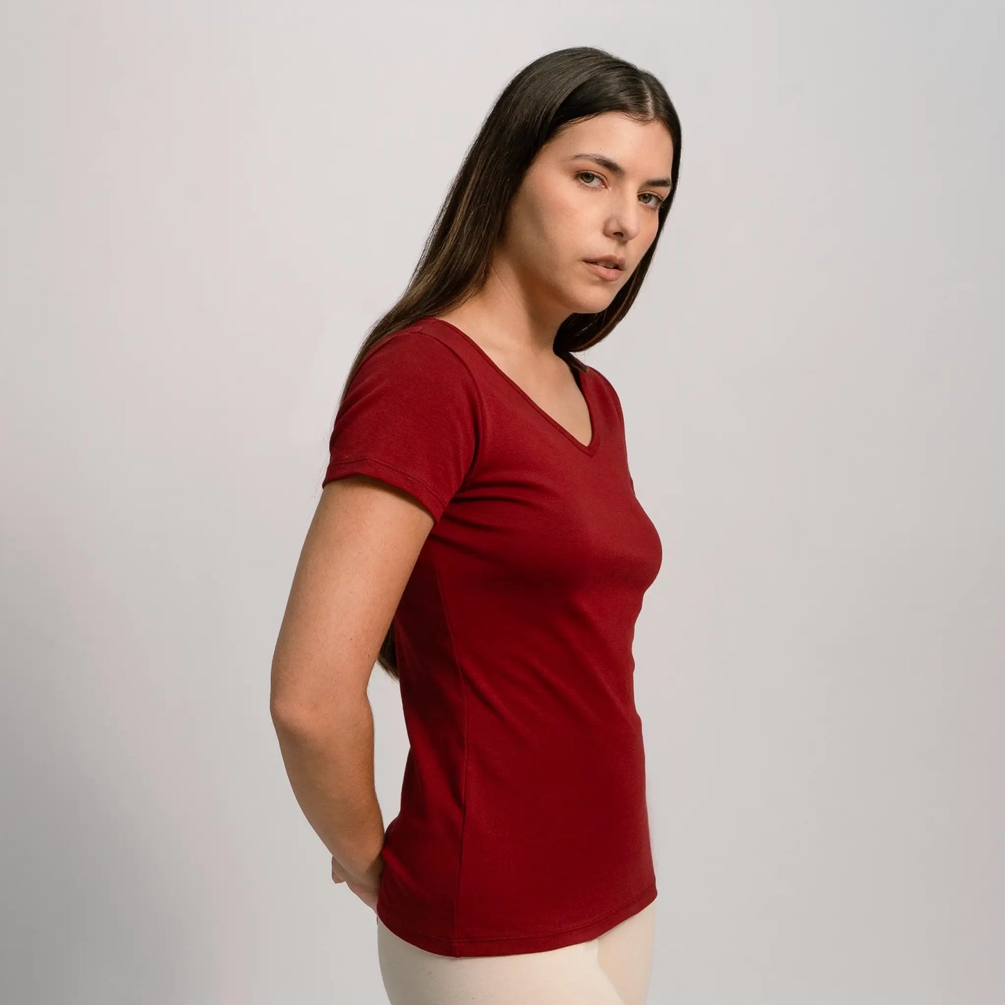 womens organic cotton fabric tshirt vneck color maroon