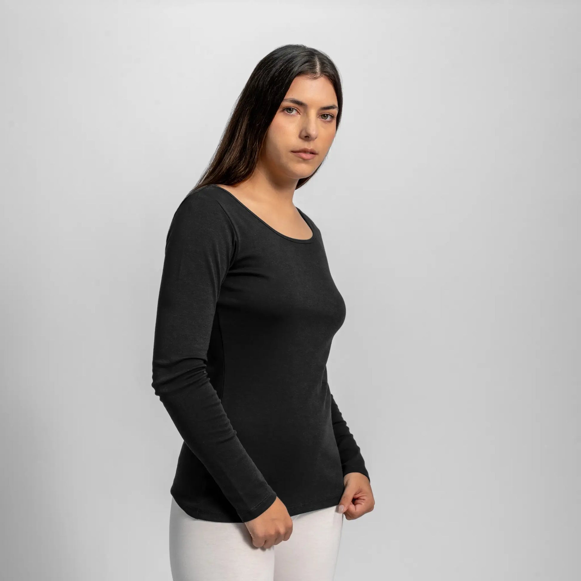 womens organic cotton scoop neck long sleeve color black