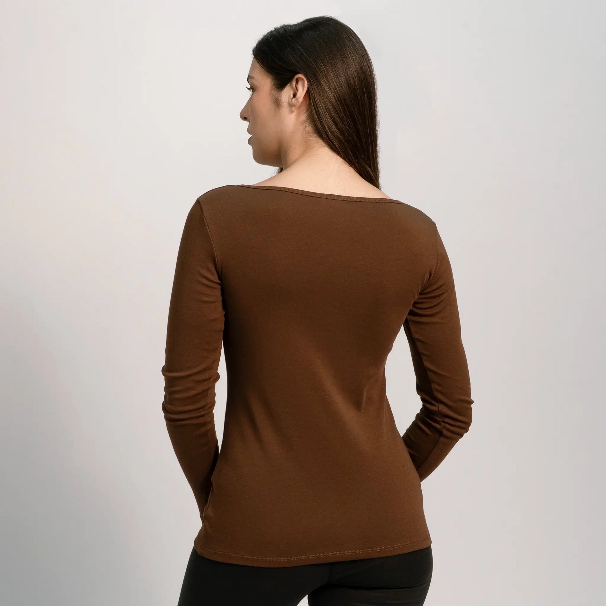 womens organic cotton scoop neck long sleeve color brown
