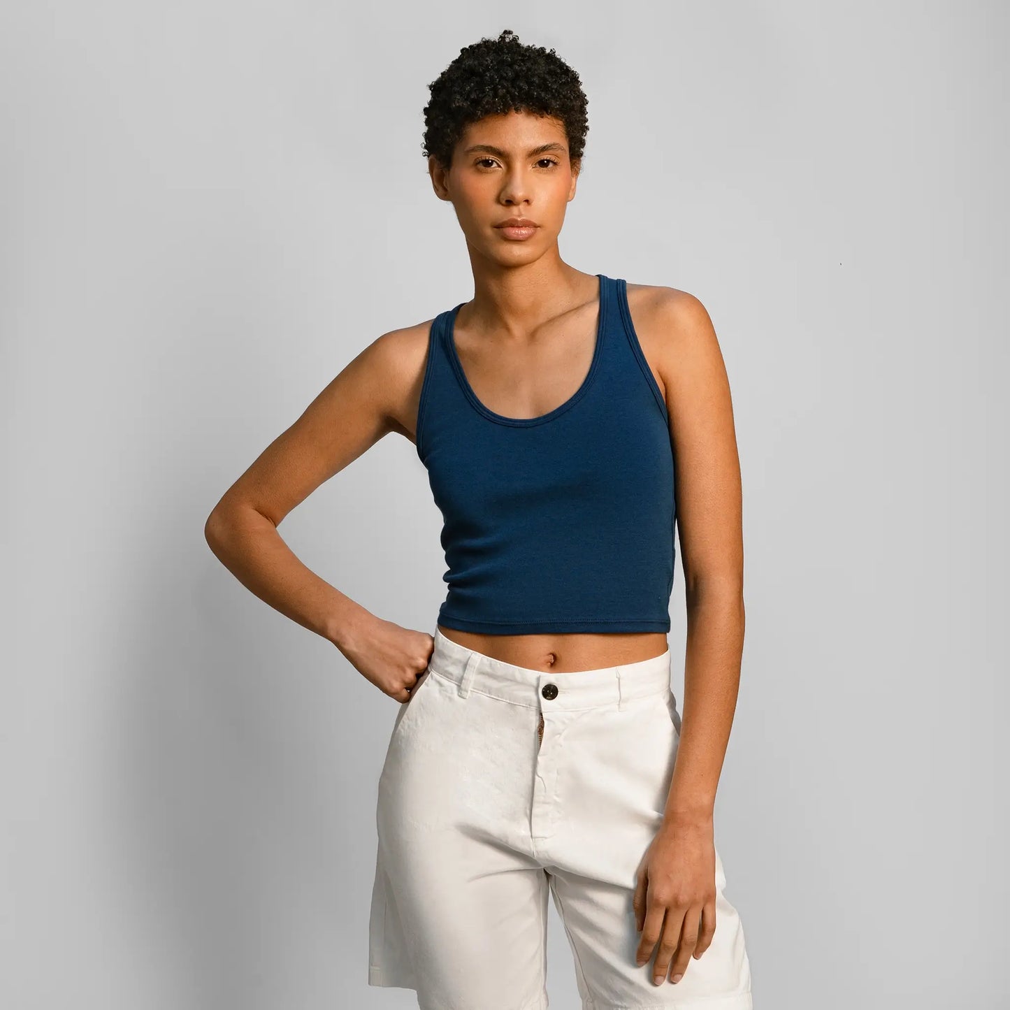 womens organic cotton short tank color natural blue