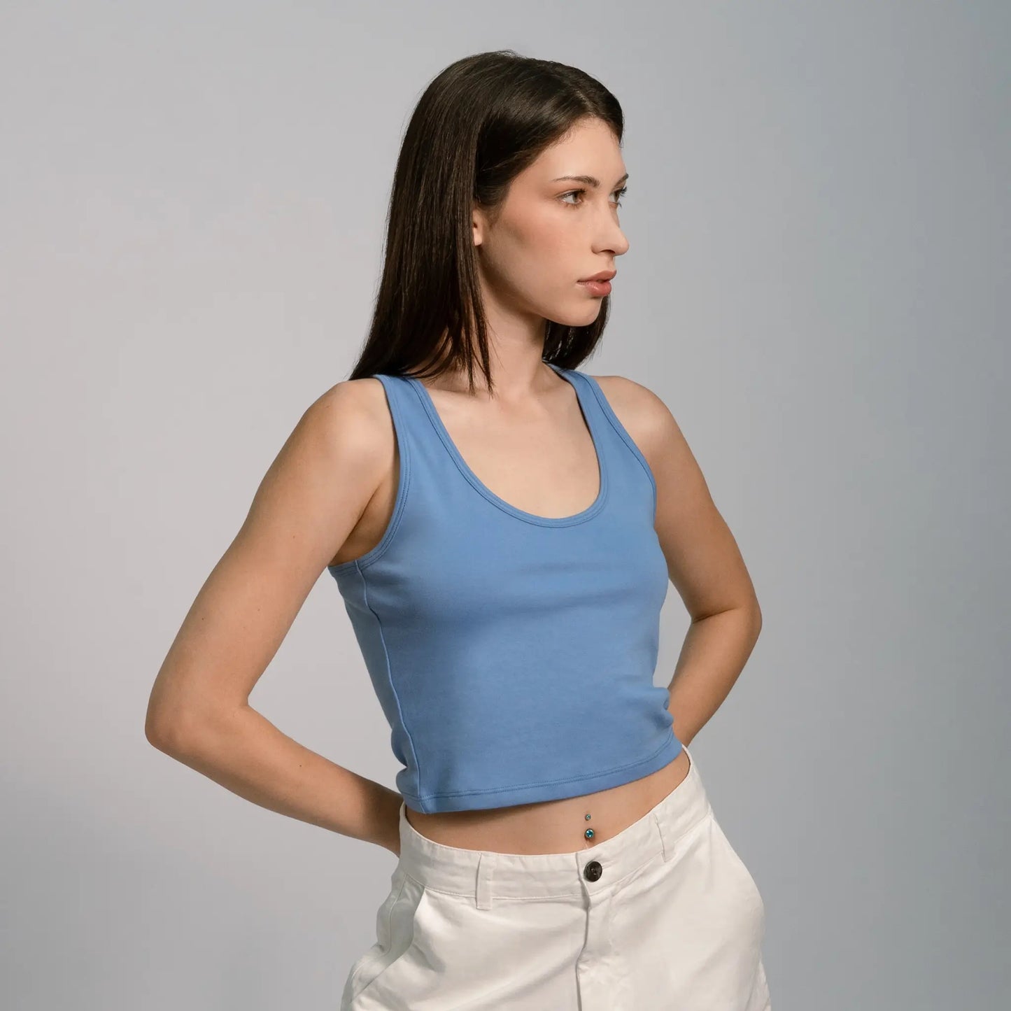 womens organic cotton short tank color sky blue