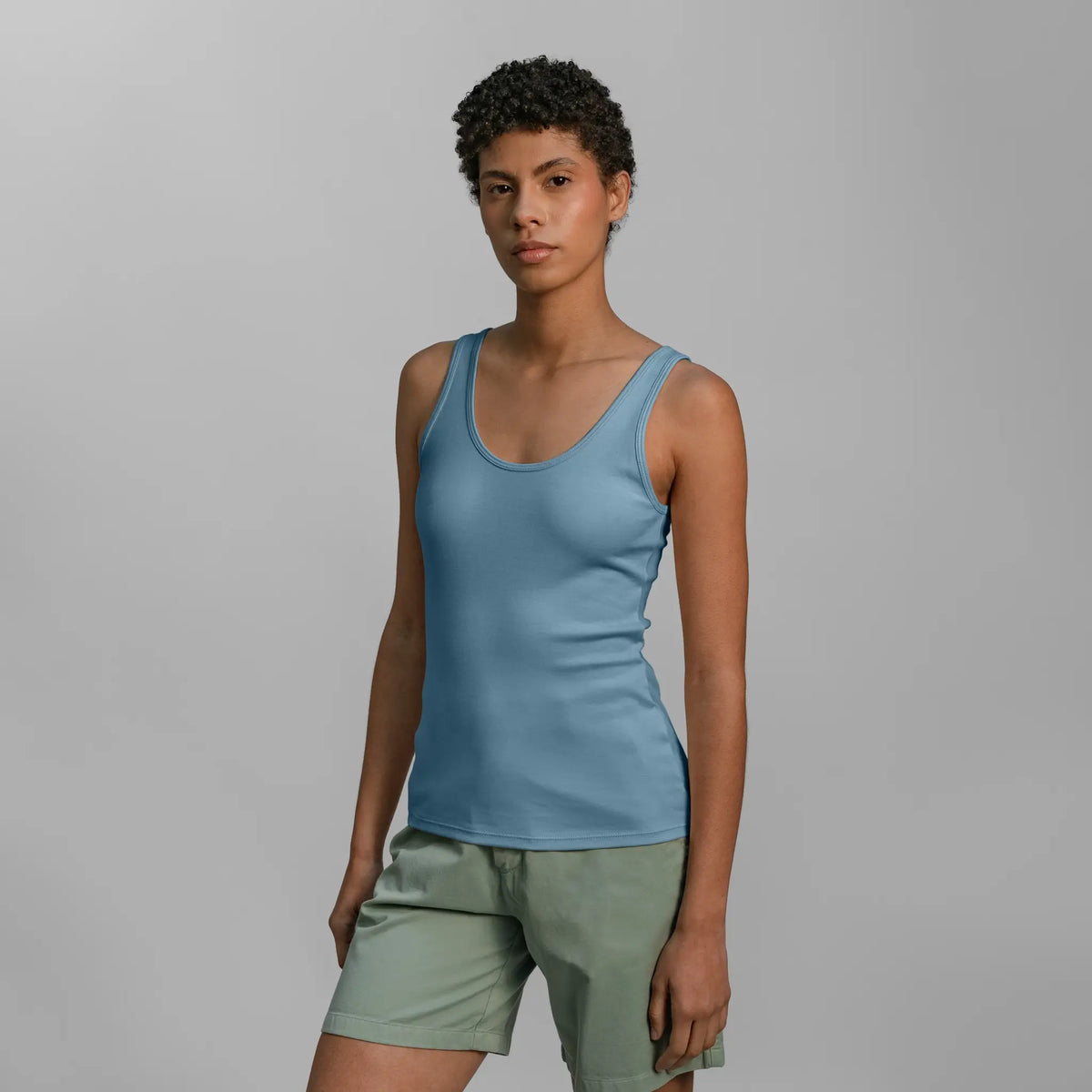 womens organic cotton tank top color natural babyblue