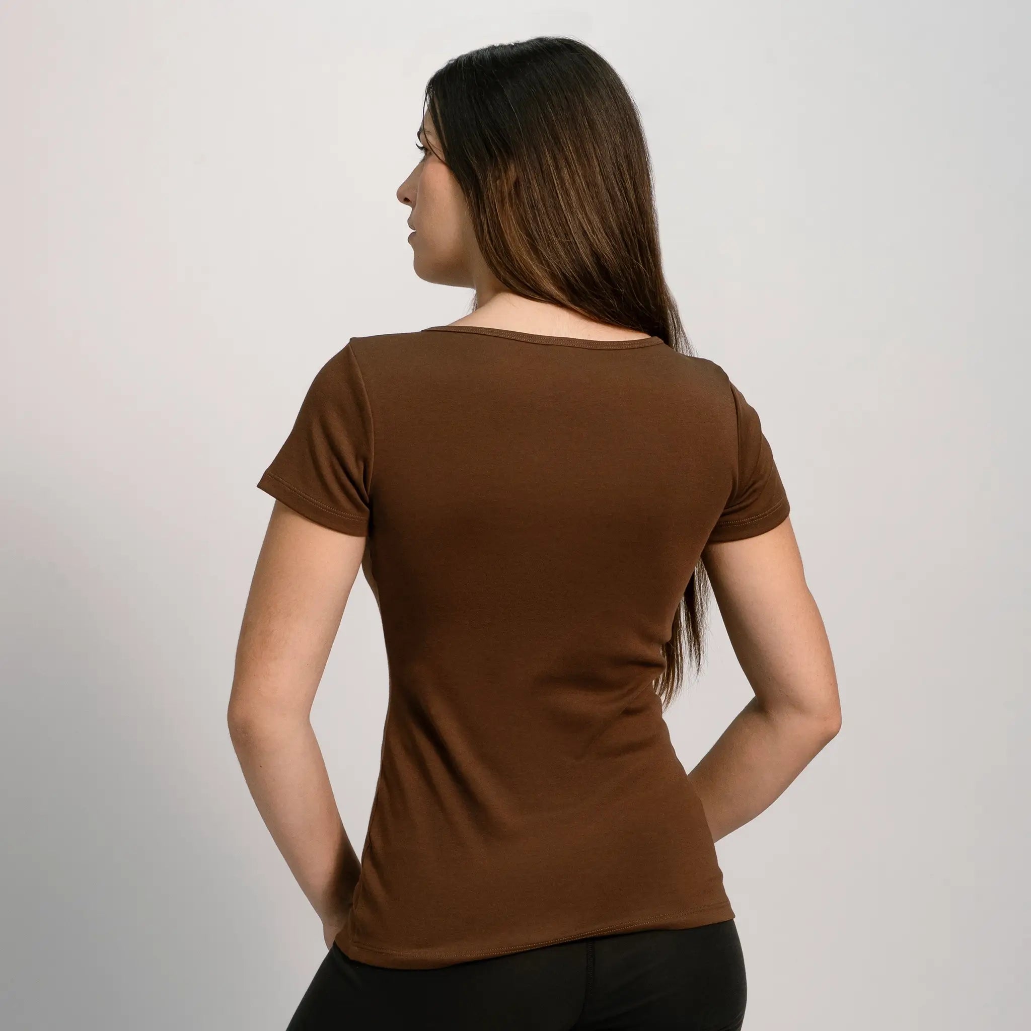 womens organic cotton tshirt crew neck color brown