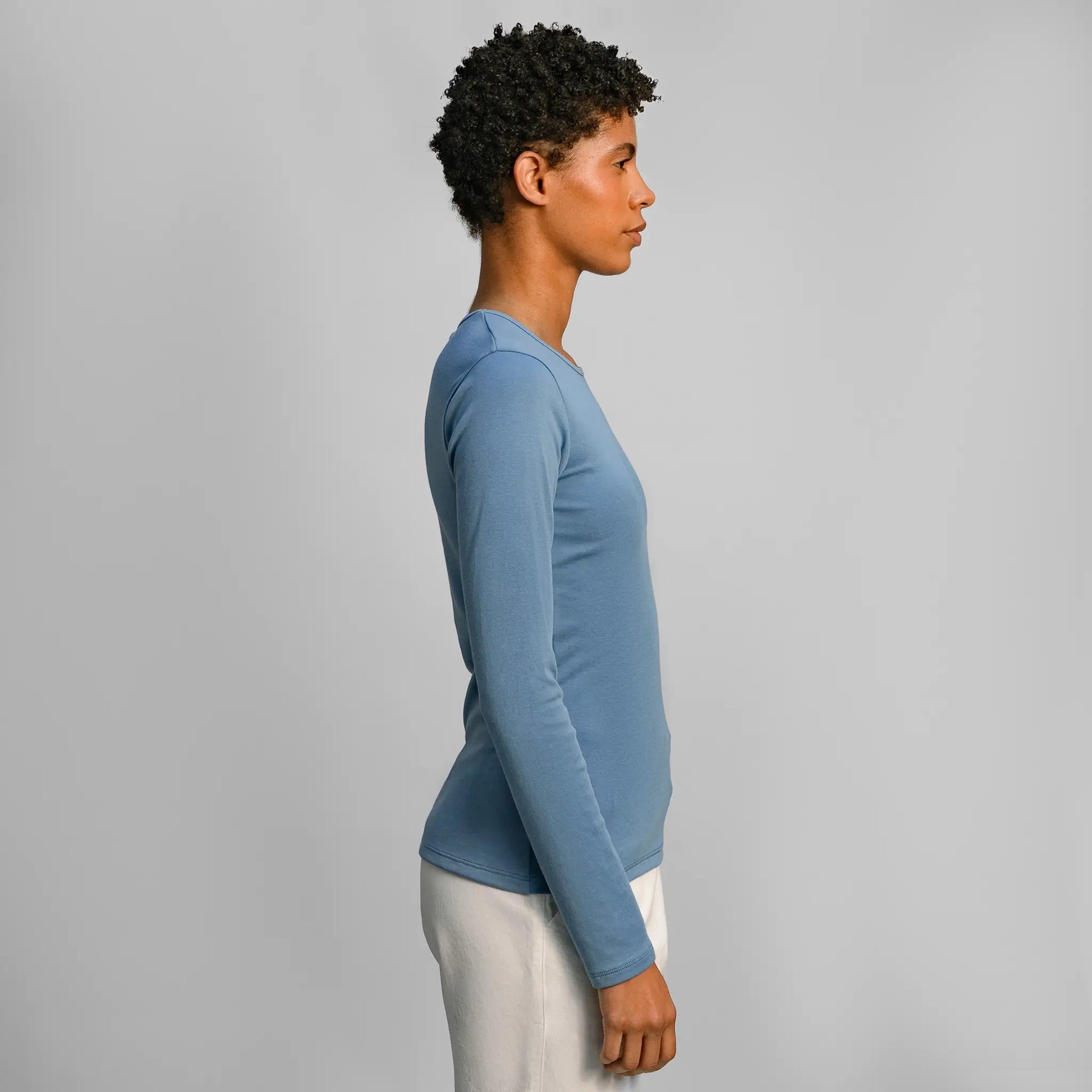womens organic cotton tshirt long sleeve color natural babyblue