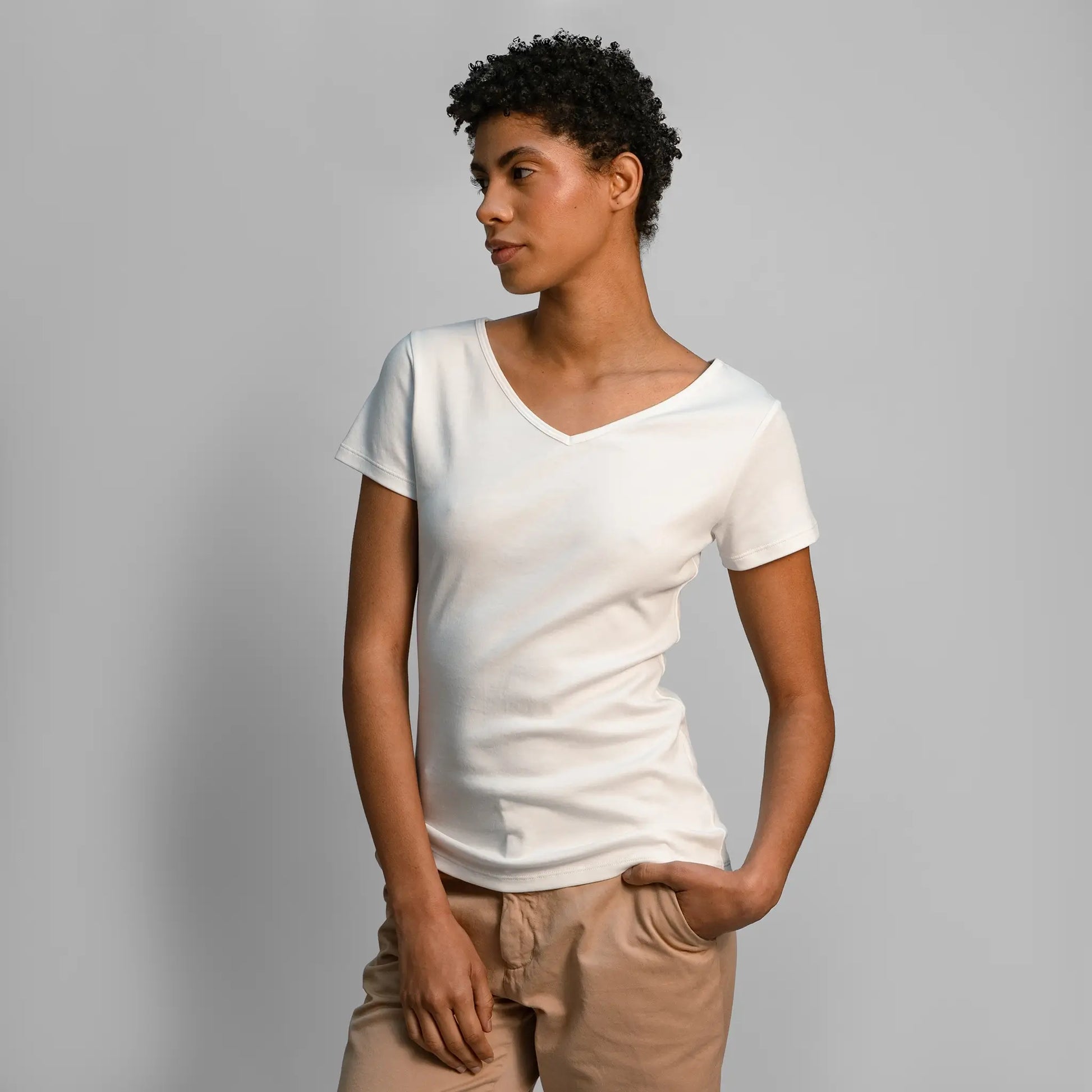 womens organic cotton tshirt vneck color white