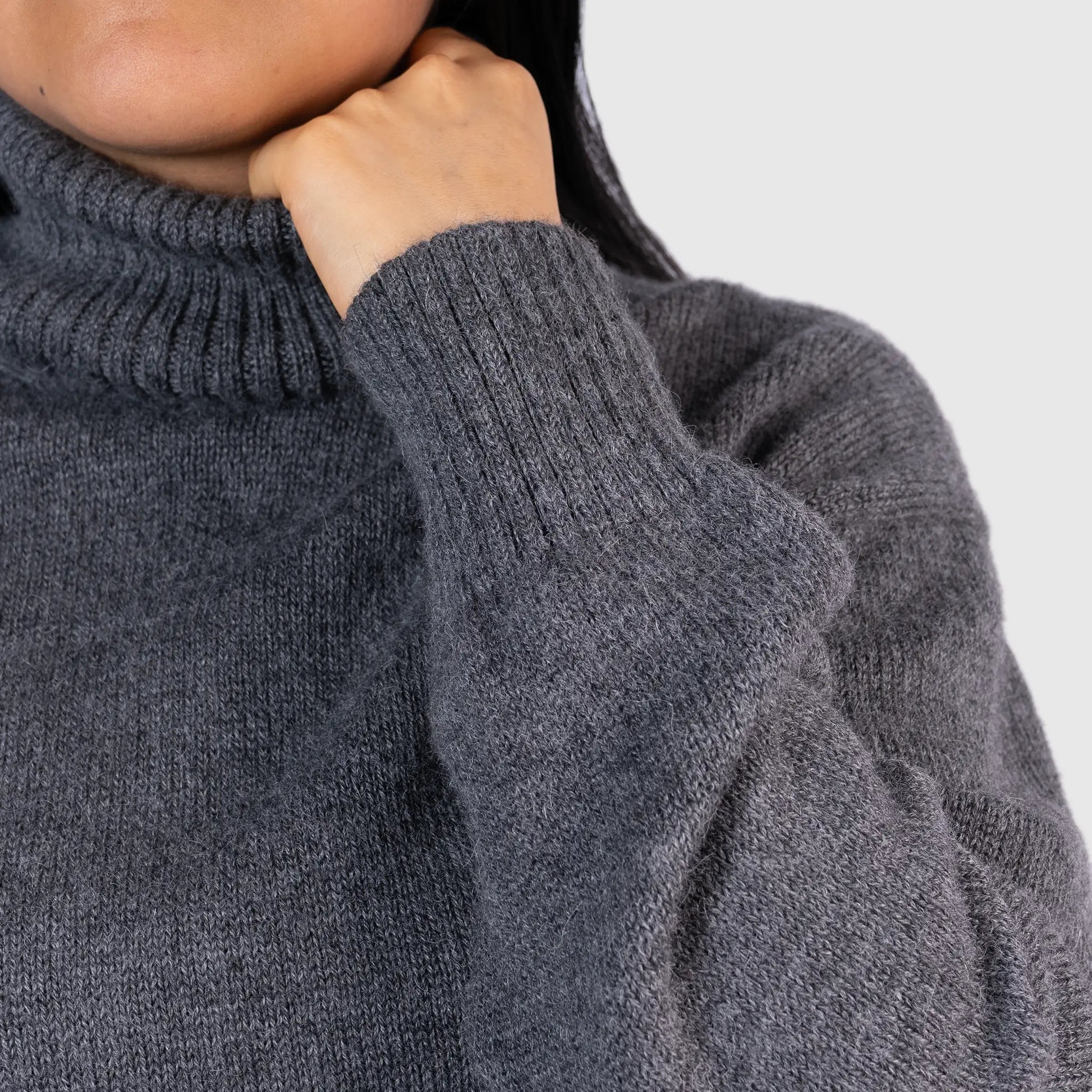 womens resistance alpaca wool turtleneck sweater color dark gray