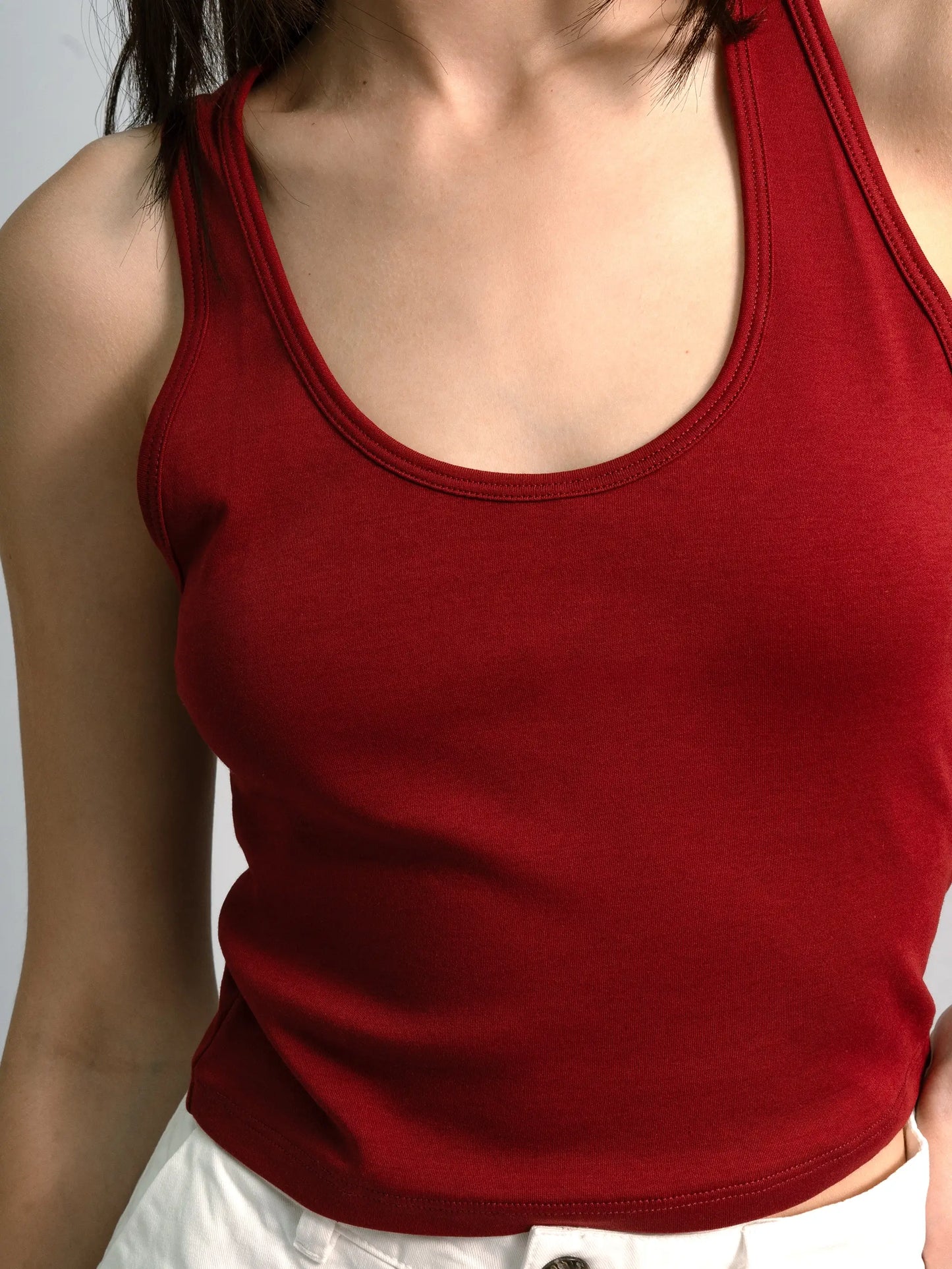 womens single origin short tank color maroon