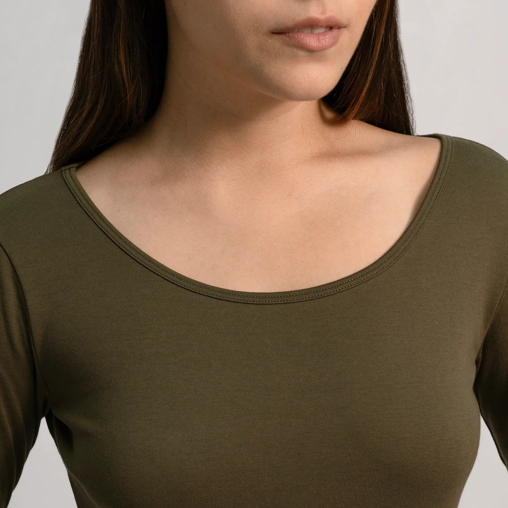 womens smooth pima cotton scoop neck long sleeve color green