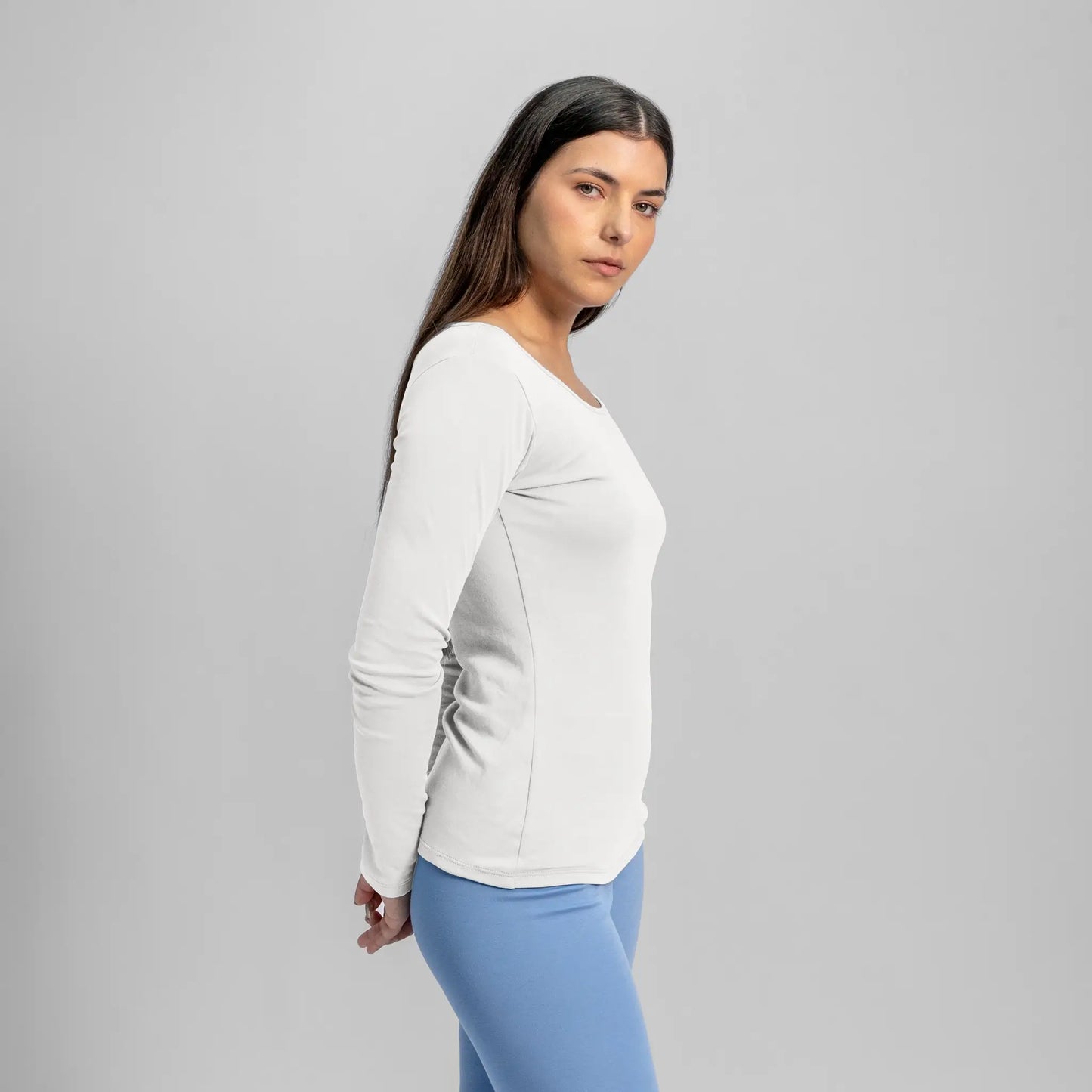 womens smooth pima cotton scoop neck long sleeve color white