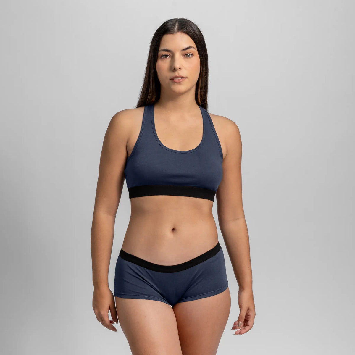 womens smooth pima cotton sports bra color navy blue