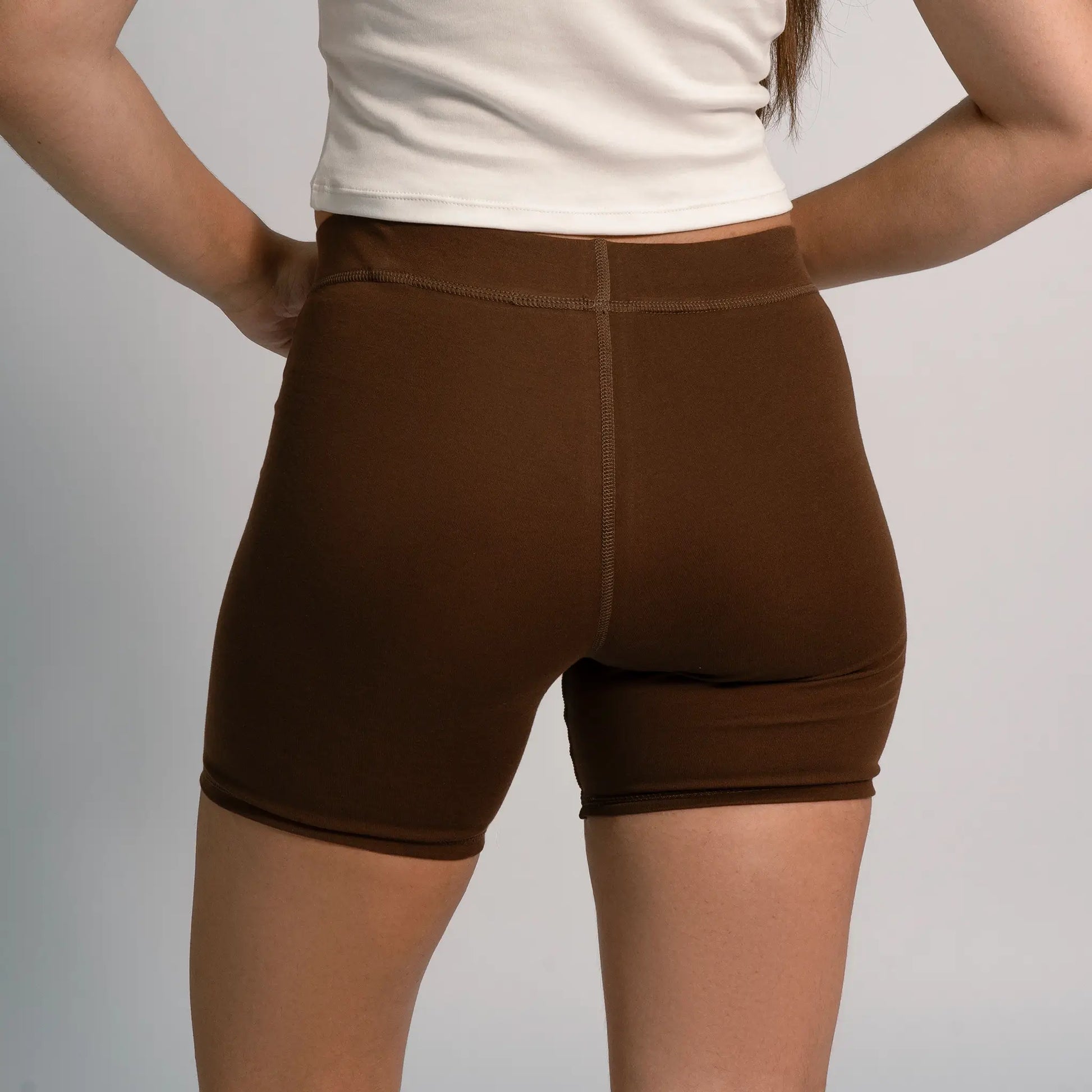 womens sustainable biker shorts color brown