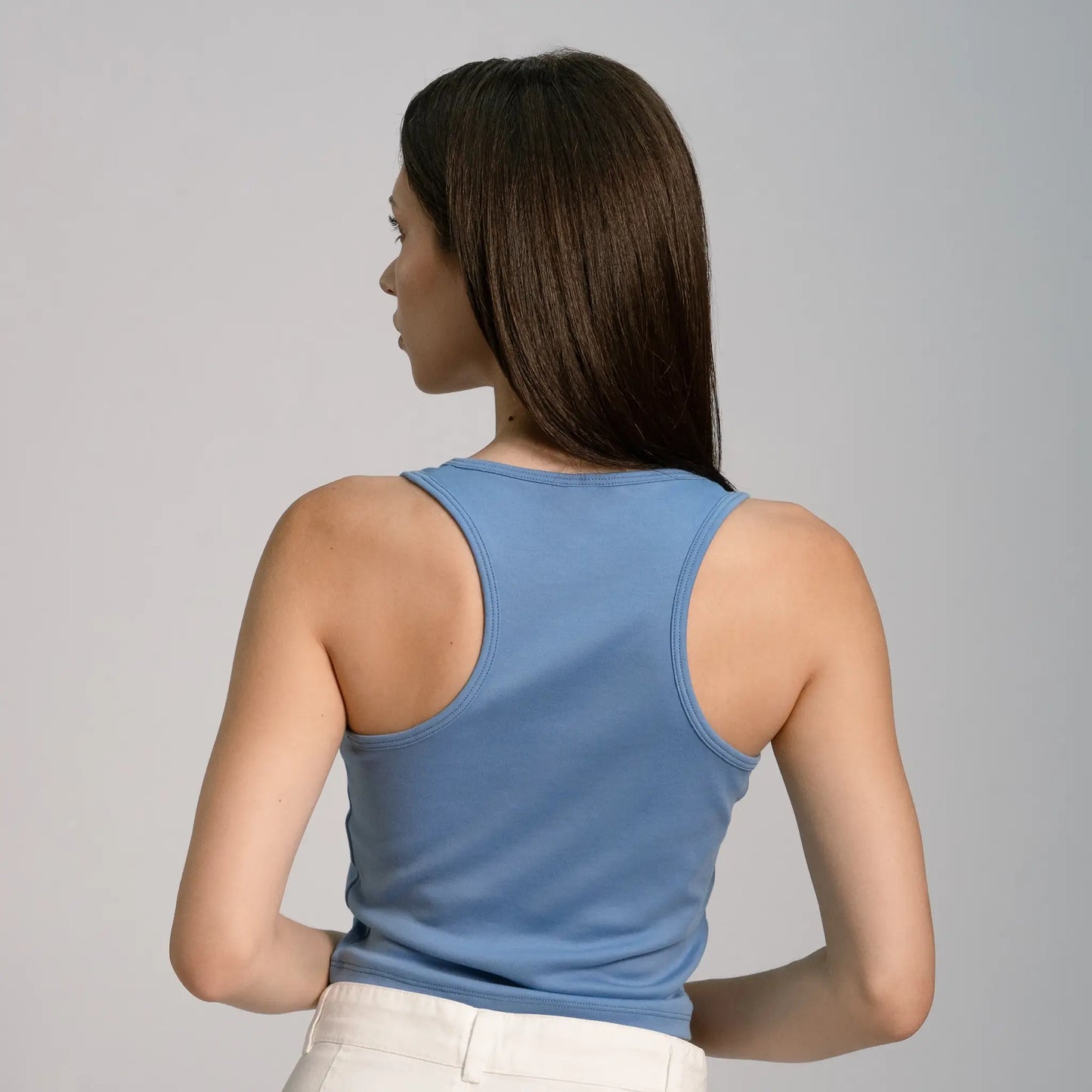 womens sustainable clothing short tank color sky blue