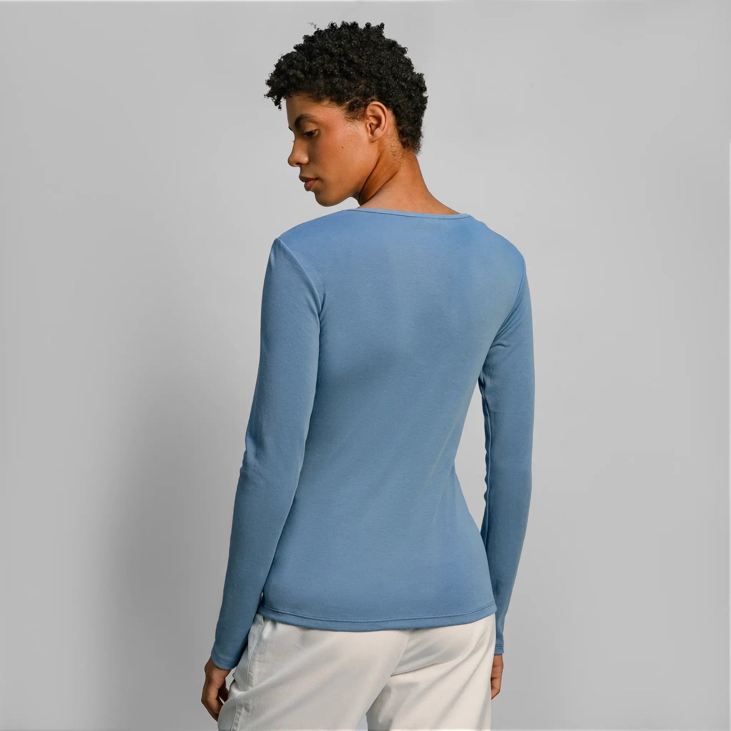 womens sustainable clothing tshirt long sleeve color natural babyblue