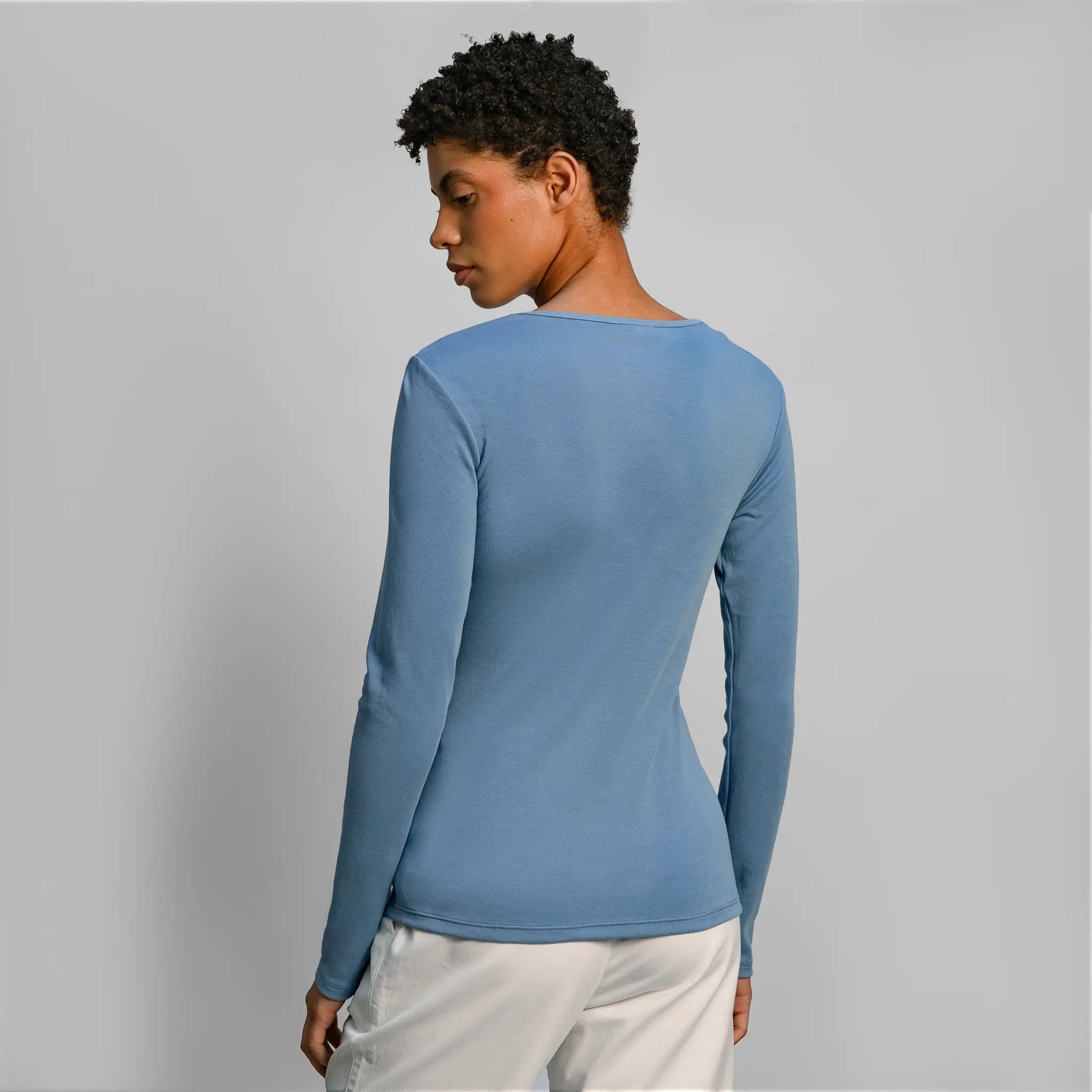 womens sustainable clothing tshirt long sleeve color natural babyblue