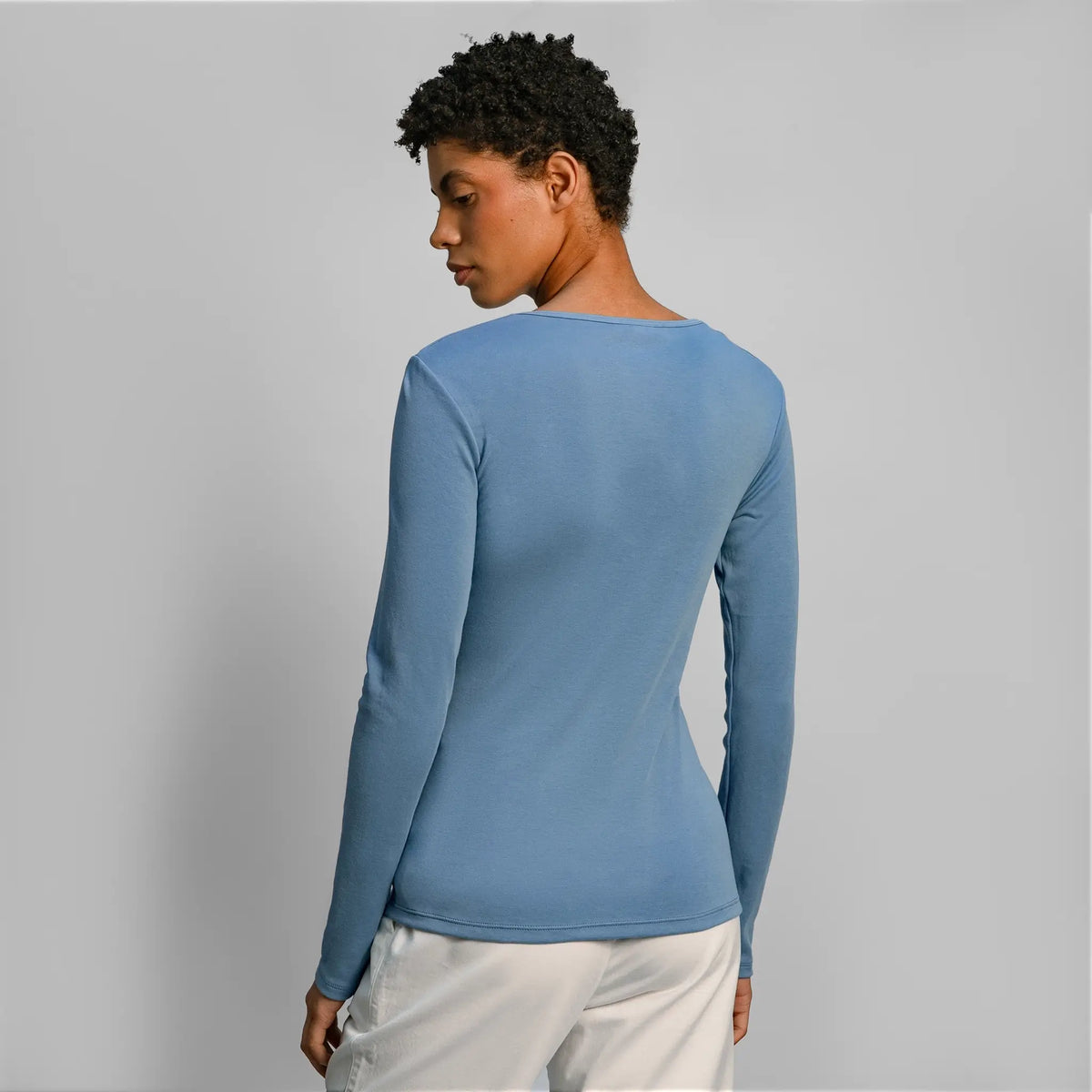 womens sustainable clothing tshirt long sleeve color natural babyblue