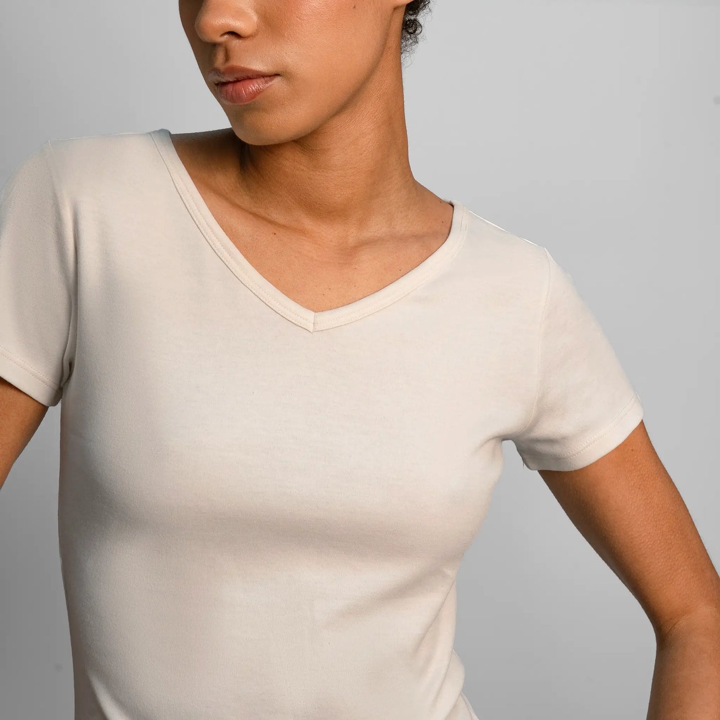 womens sustainable tshirt vneck color undyed