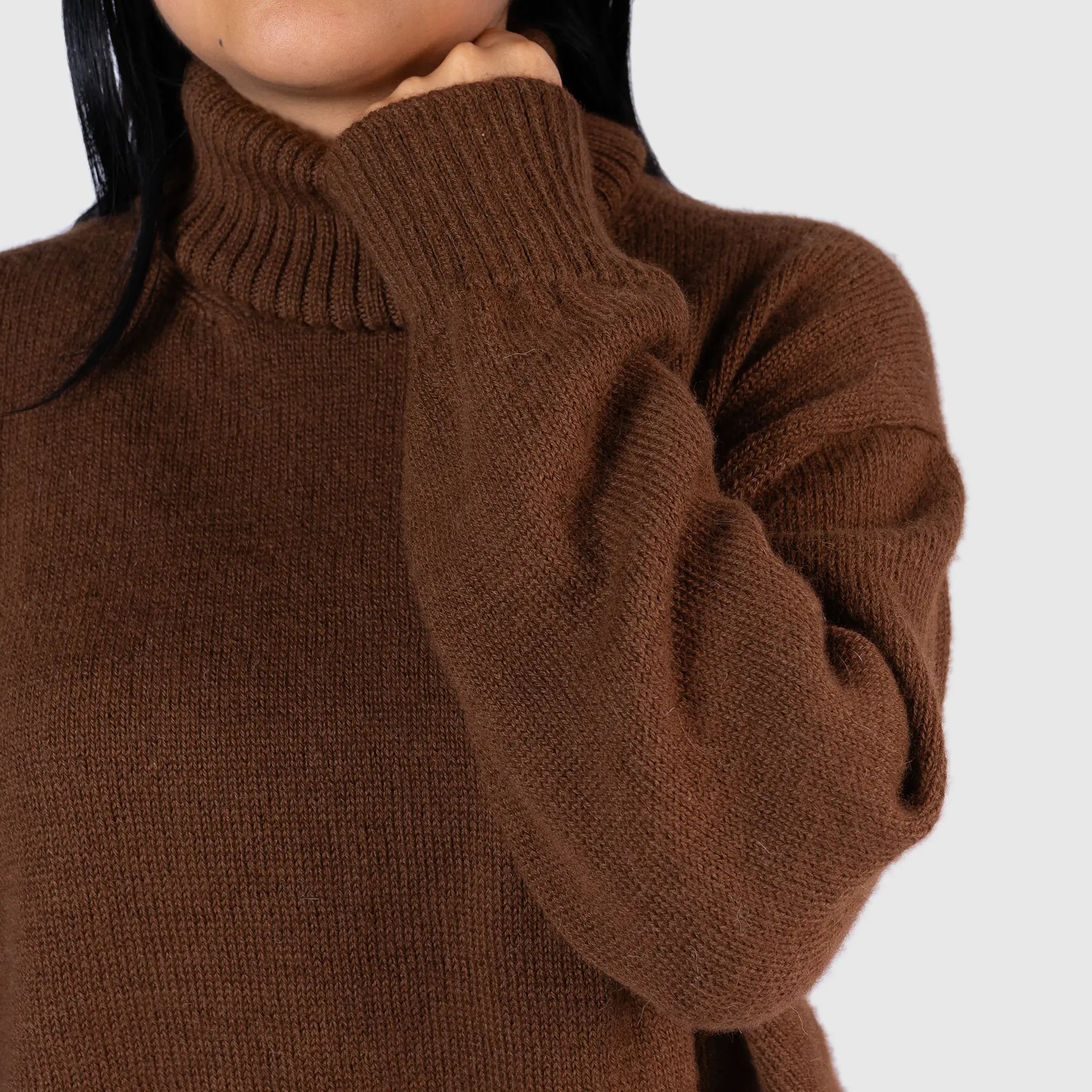womens warm alpaca wool turtleneck sweater color dark brown