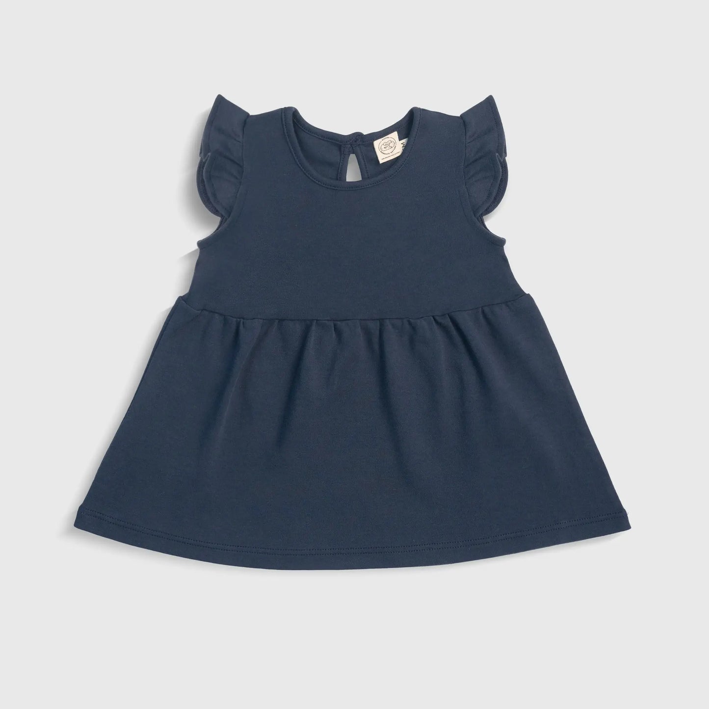 Baby Girl Organic Pima Cotton Flutter Sleeve Dress color Navy Blue