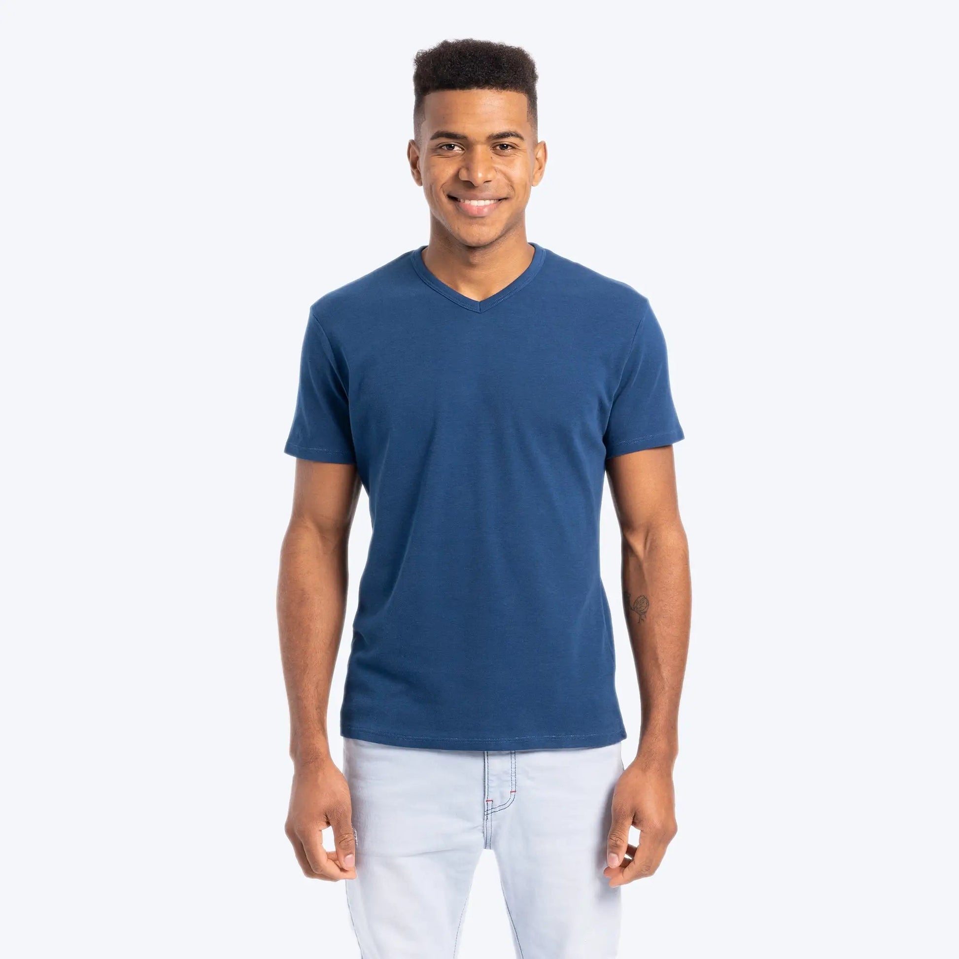 Men's Organic Pima Cotton V-Neck T-Shirt color Natural Blue