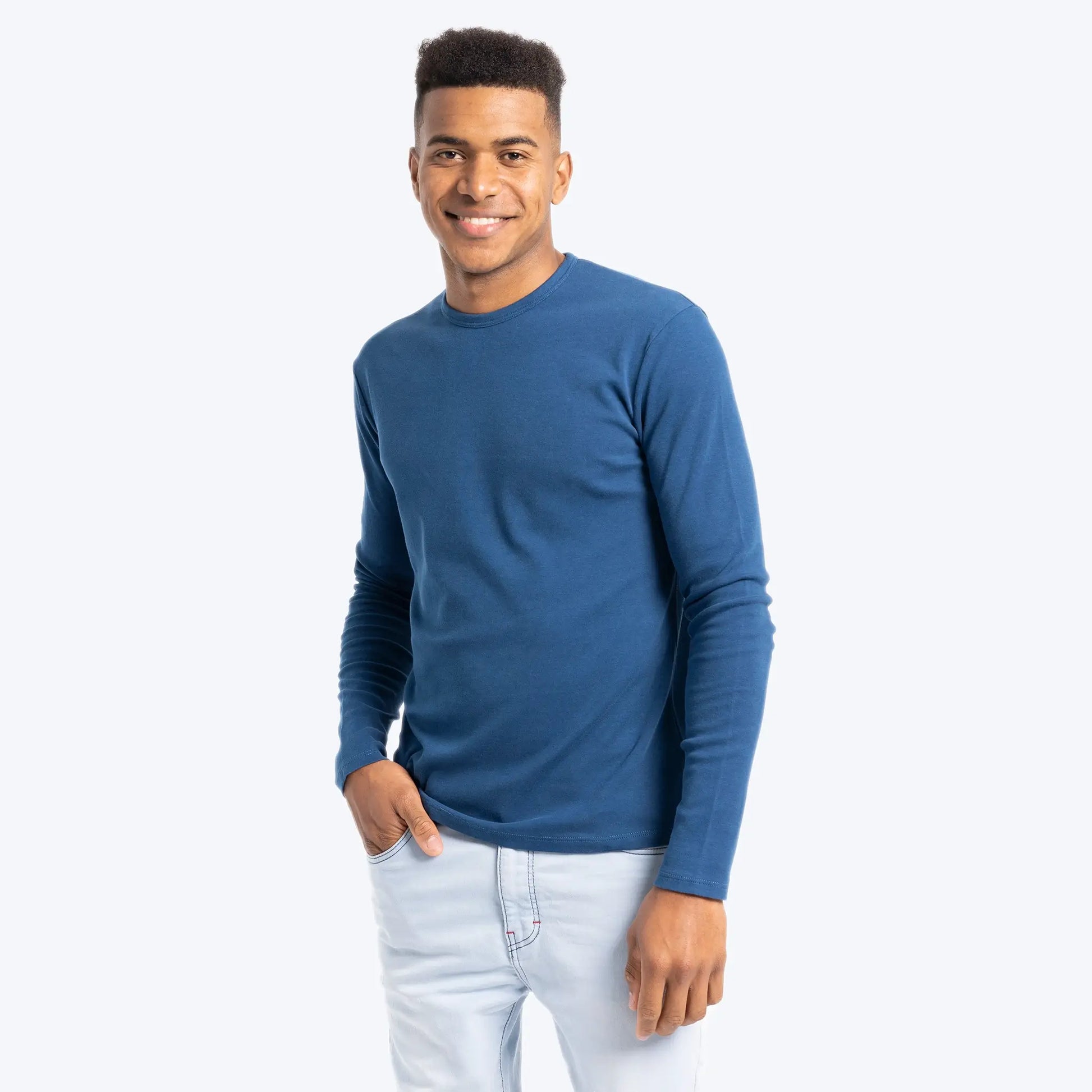 Men's Organic Pima Long Sleeve Cotton T-Shirt color natural blue