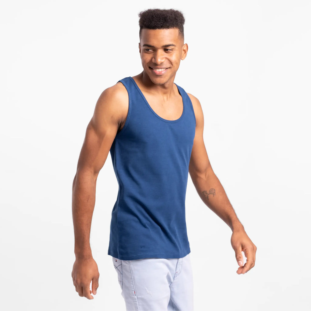 Men's Organic Cotton Essential Logo Tank Top in Bright Blue Grit