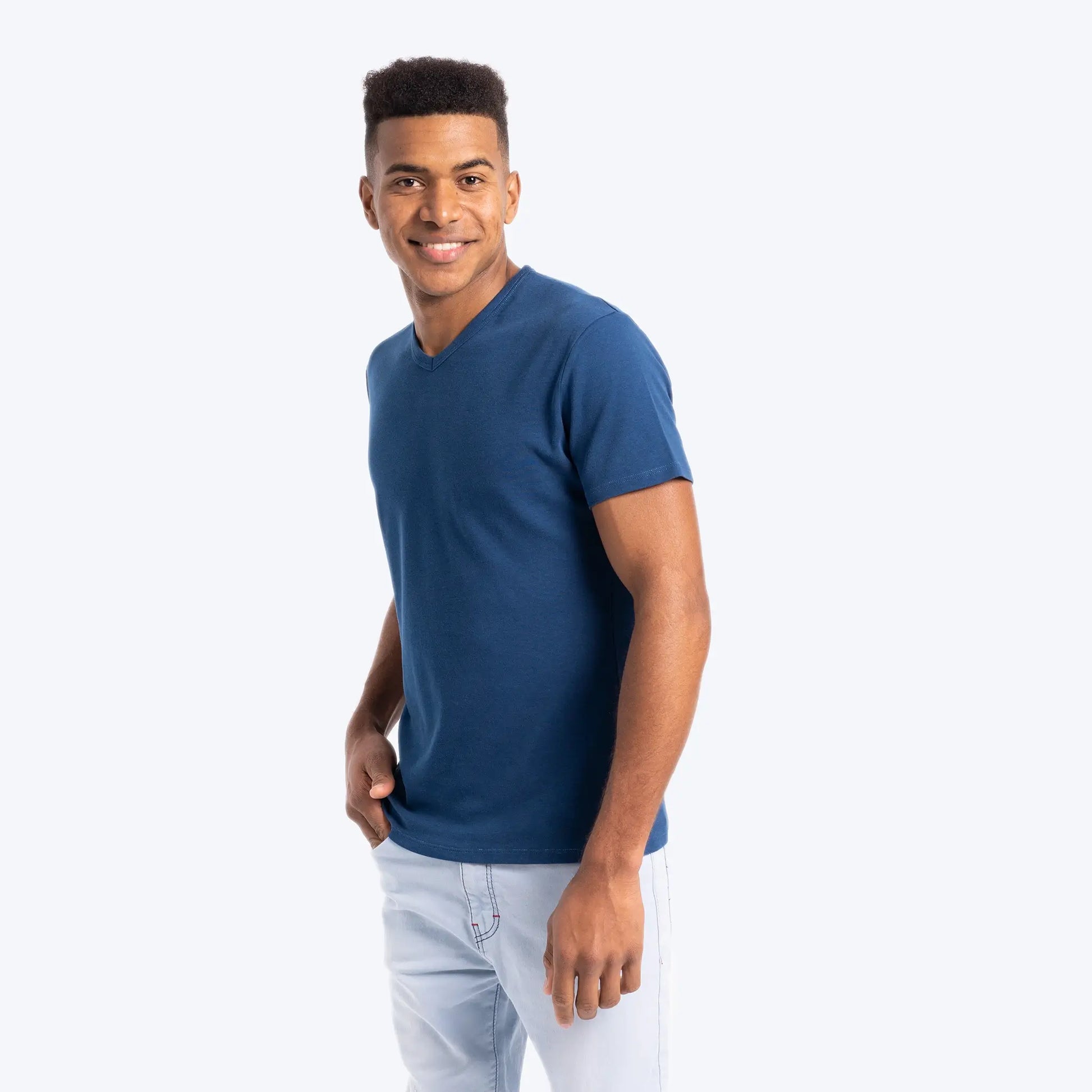 Men's Organic Pima Cotton V-Neck T-Shirt color Natural Blue