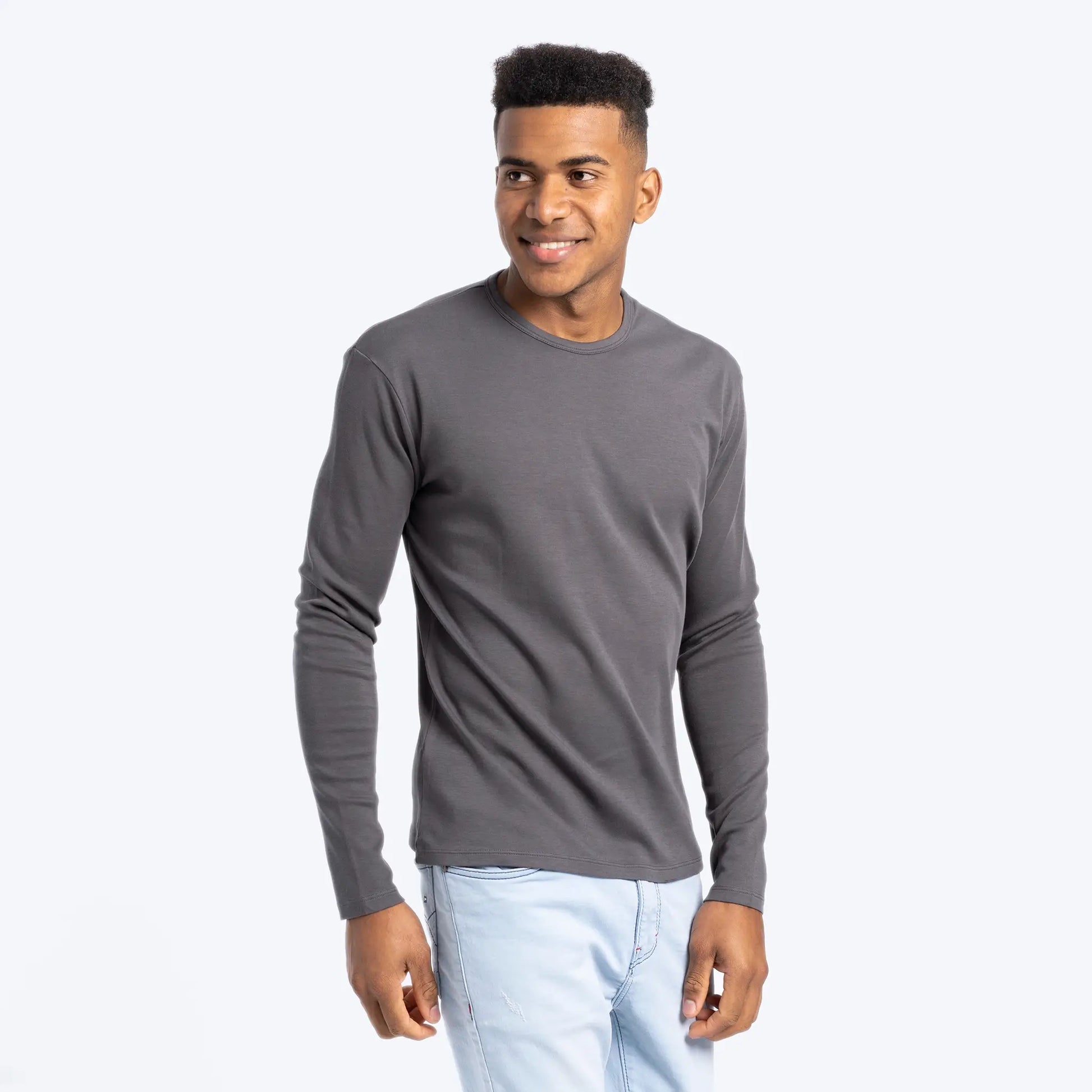 Men's Organic Pima Long Sleeve Cotton T-Shirt color gray