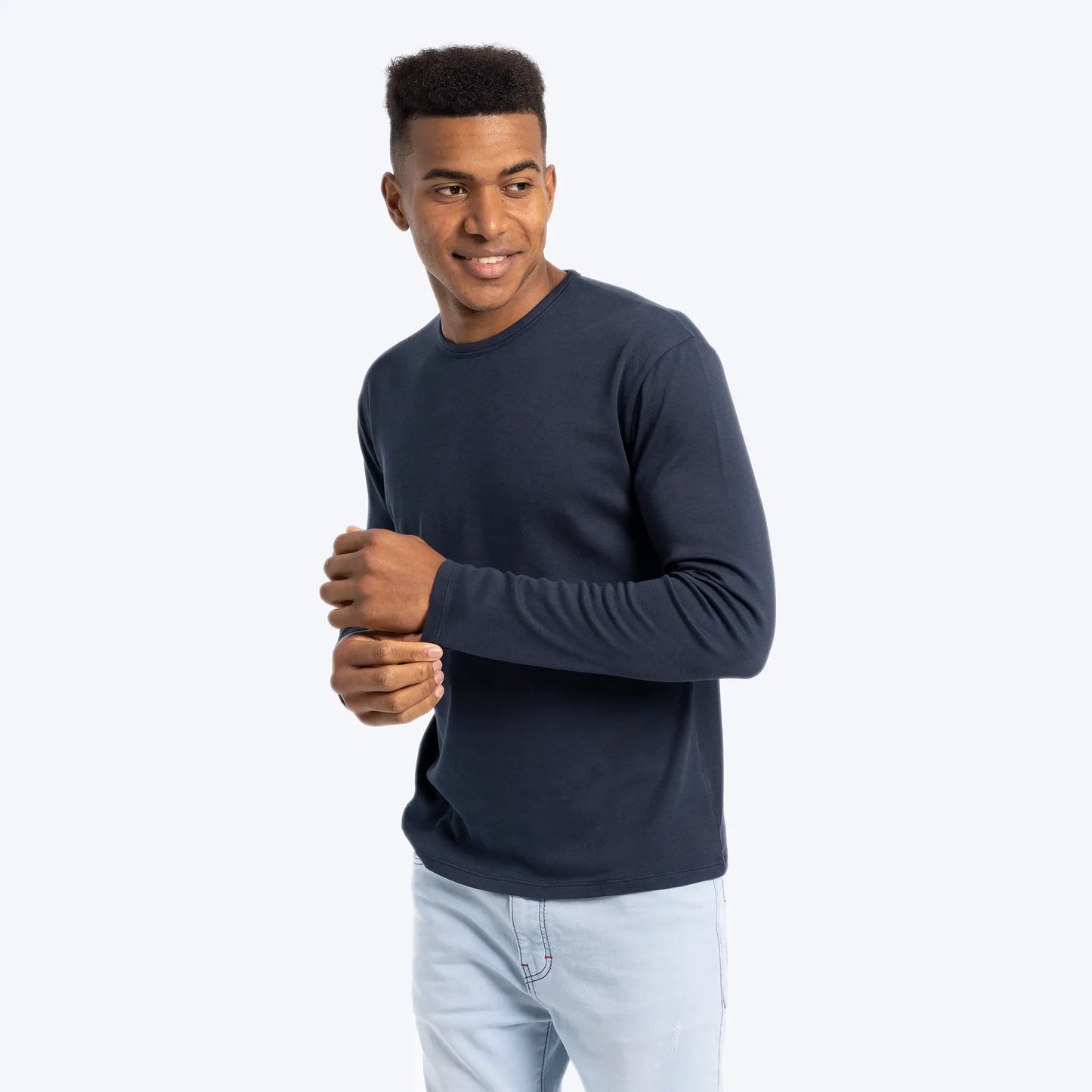 Men's Organic Pima Long Sleeve Cotton T-Shirt color navy blue