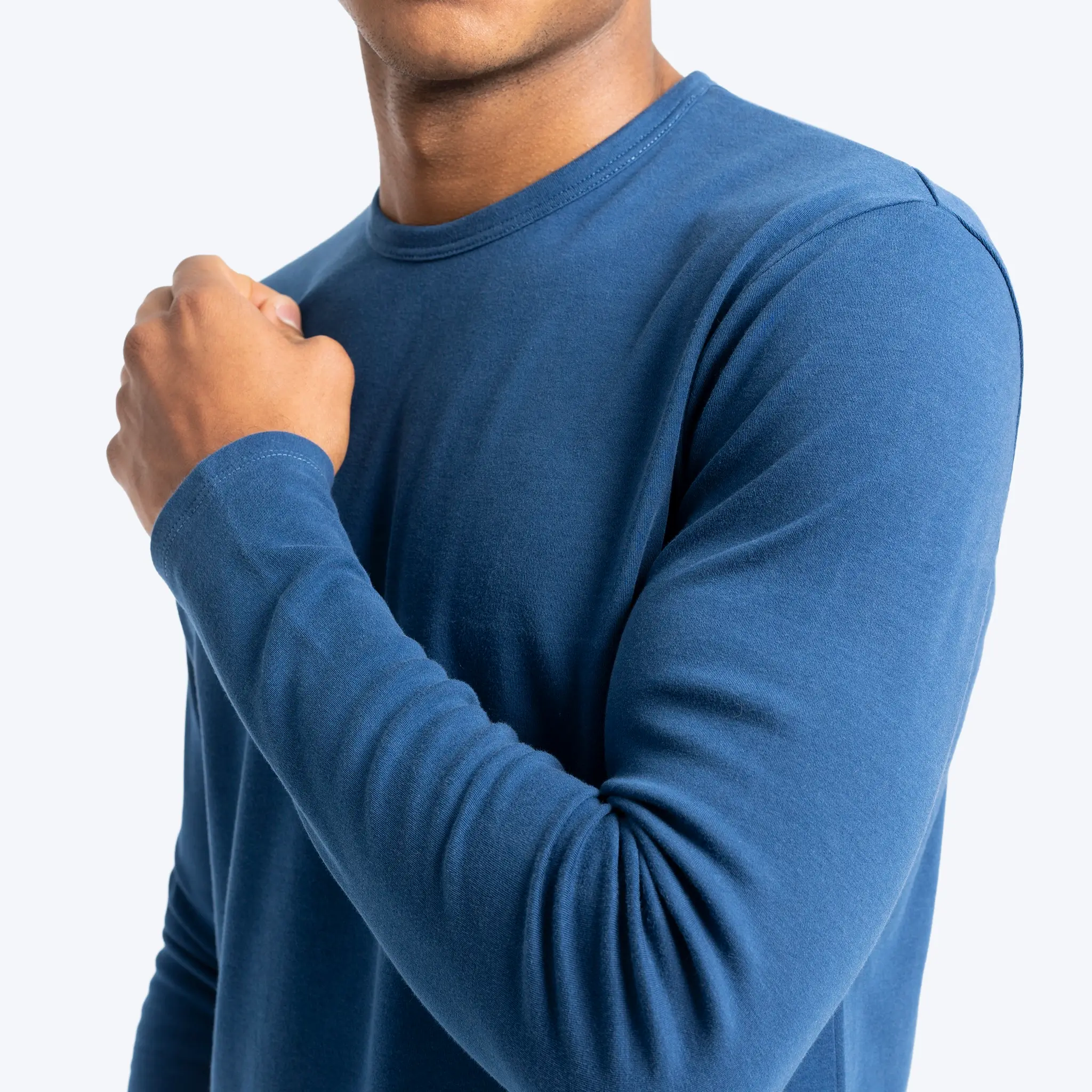 mens no microplastic tshirt long sleeve color natural blue