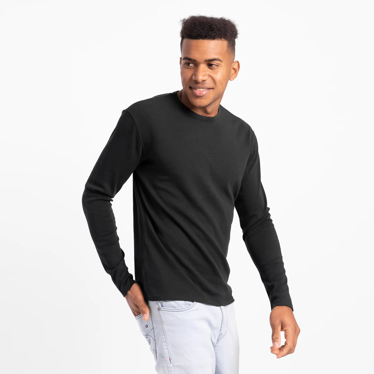 mens organic cotton tshirt long sleeve color black